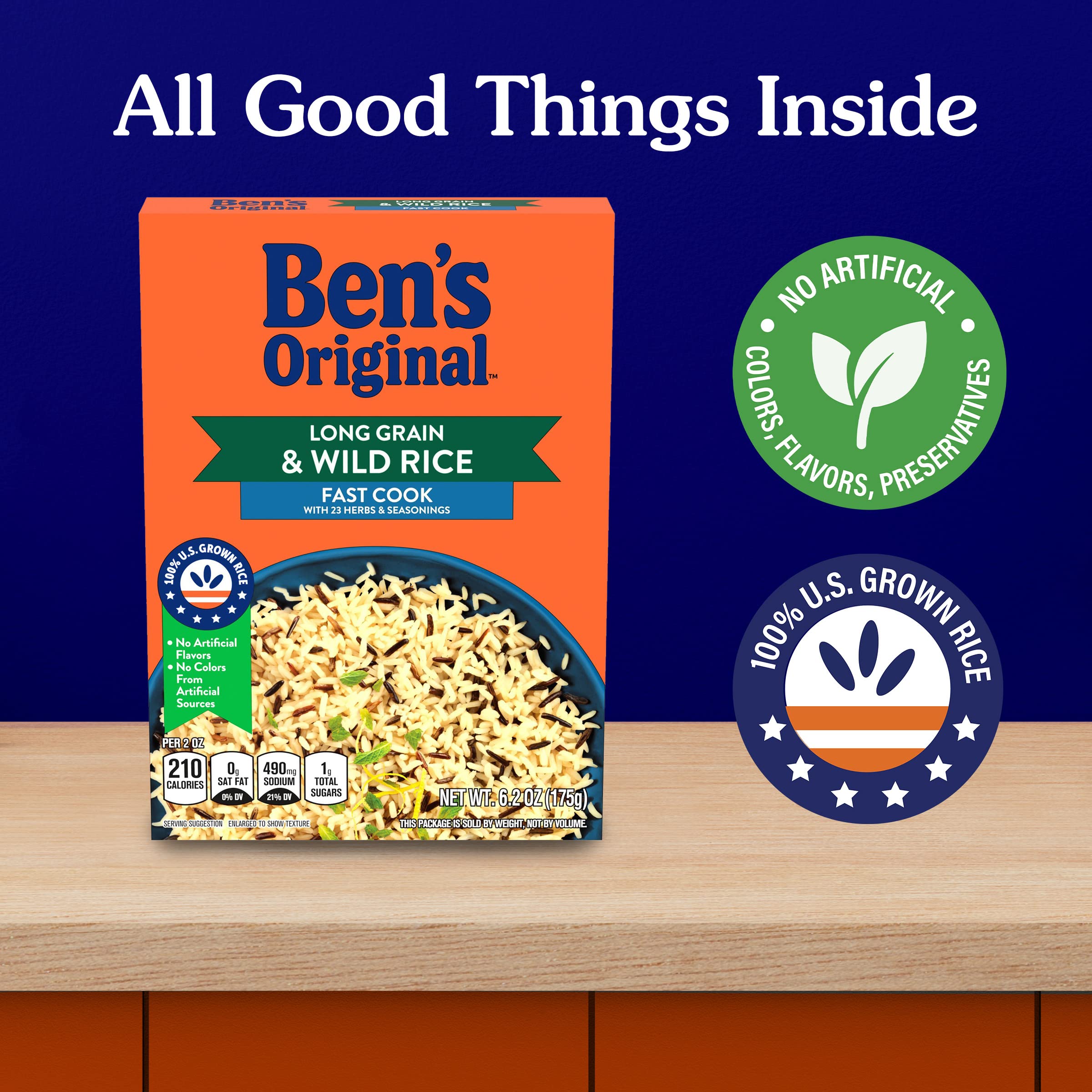 BEN'S ORIGINAL Long Grain Rice and Wild Rice, Fast Cook Rice, 6.2 OZ Box (Pack of 12)