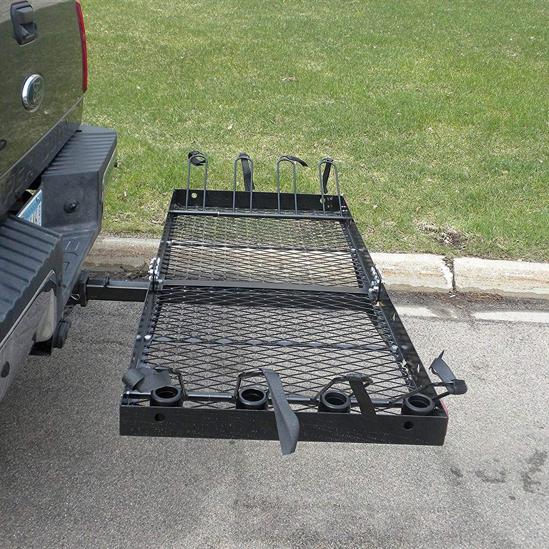 Tow Tuff Steel Cargo Carrier w/ 4-Bike Rack, Fits 2" Receiver, 500 lb Capacity, 27" x 62"