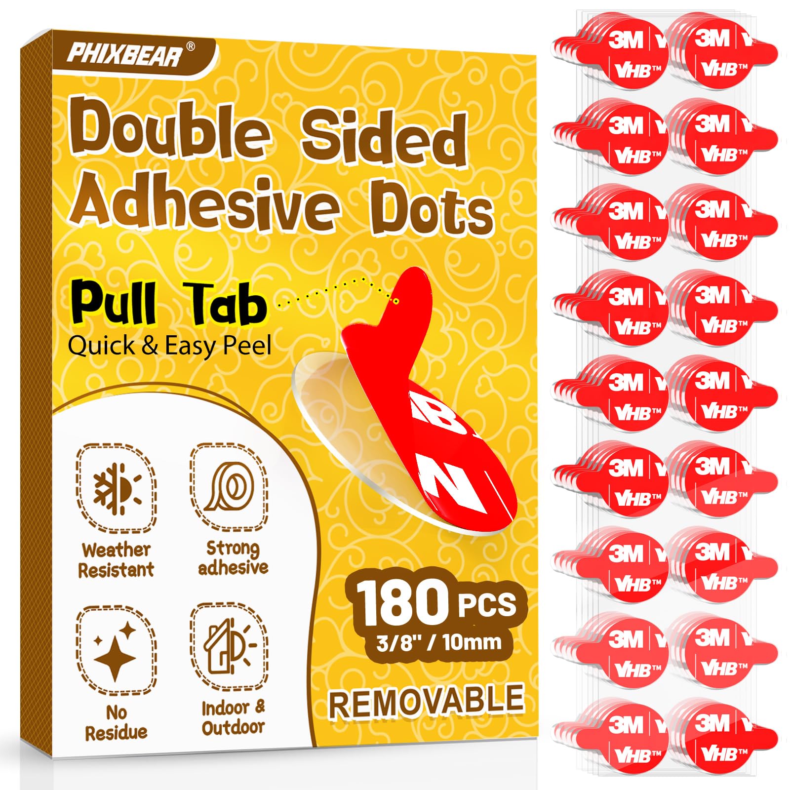 PHIXBEAR 180 Pcs Removable Mounting Putty, Strong Double Sided Glue Adhesive Dots Clear Museum Sticky Tack for Action Figures Wall Hanging No Residue, 3/8"