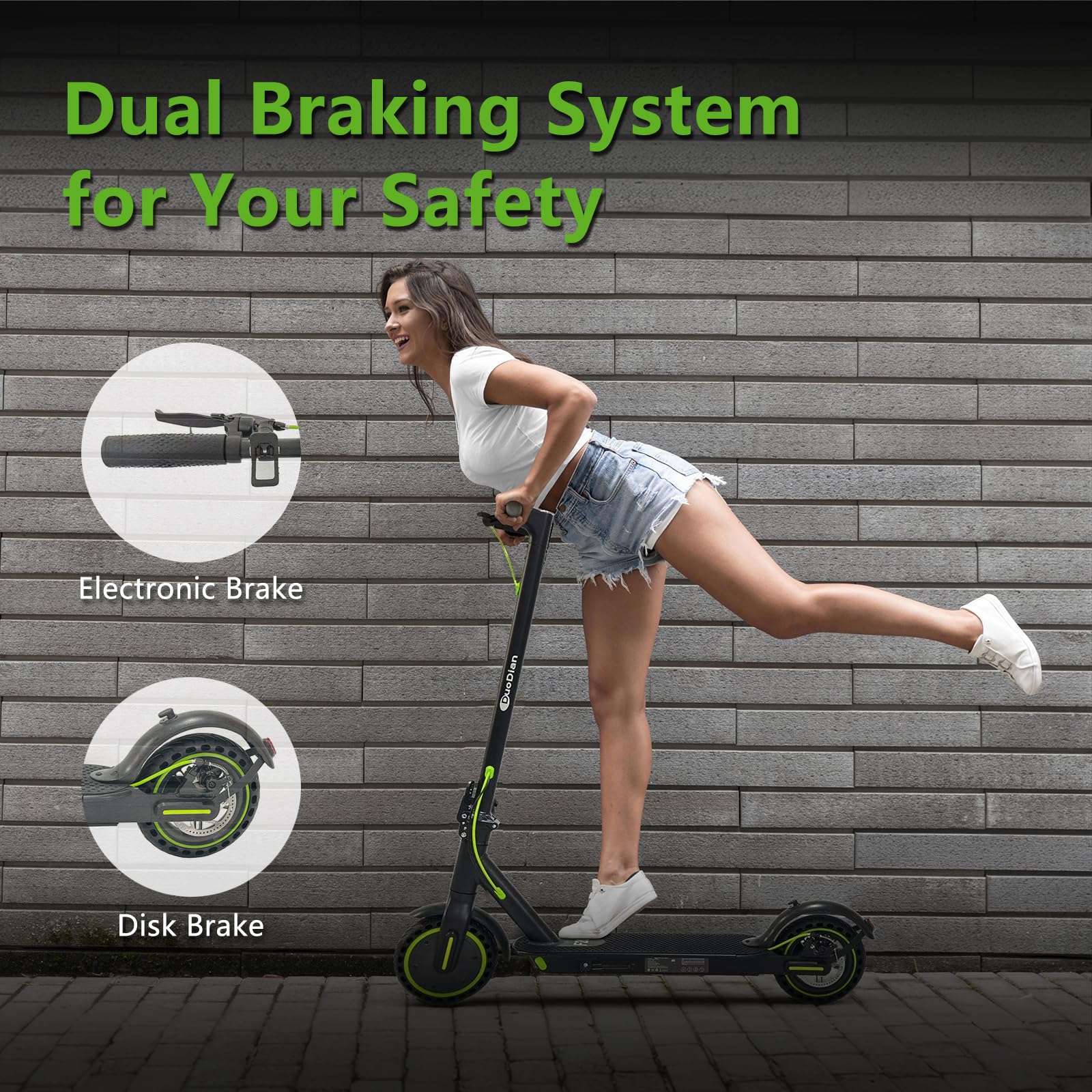 Electric Scooter for Adults, Folding E Scooter with 350W/500W Motor 19Mph Top Speed 18 Miles Long Range, 8.5" Solid Tires Portable Commuting Motorized Kick Scooters Double Braking System - Green
