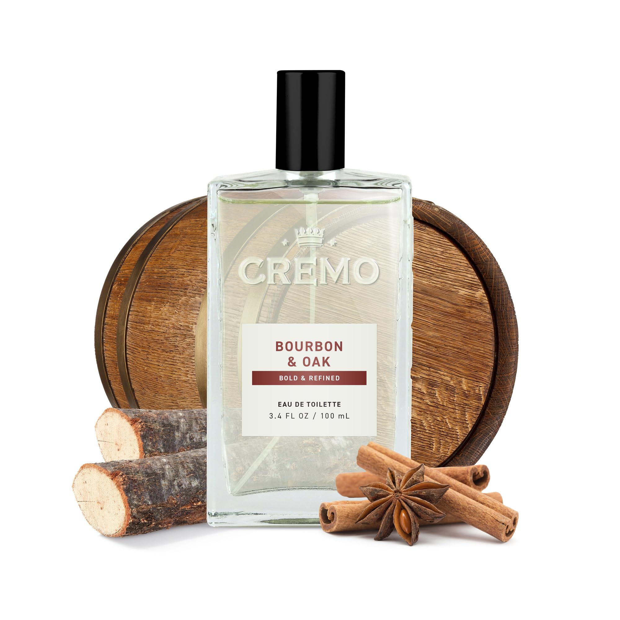 Cremo Cologne for Men - Bourbon & Oak Mens Cologne Spray - A Sophisticated Blend of Distiller’s Spice, Fine Bourbon and White Oak, Fragrances For Men, 3.4 Fl Oz