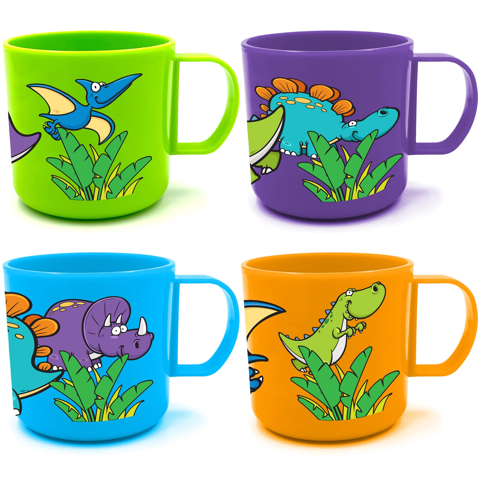 ArtCreativity Dinosaur Mugs for Kids, Set of 4, 3-Inch Plastic Cups in Assorted Colors & Designs, Ideal for Dinosaur Party Favors, Gifts,Photo Booth Props, Table Decorations for Themed Parties