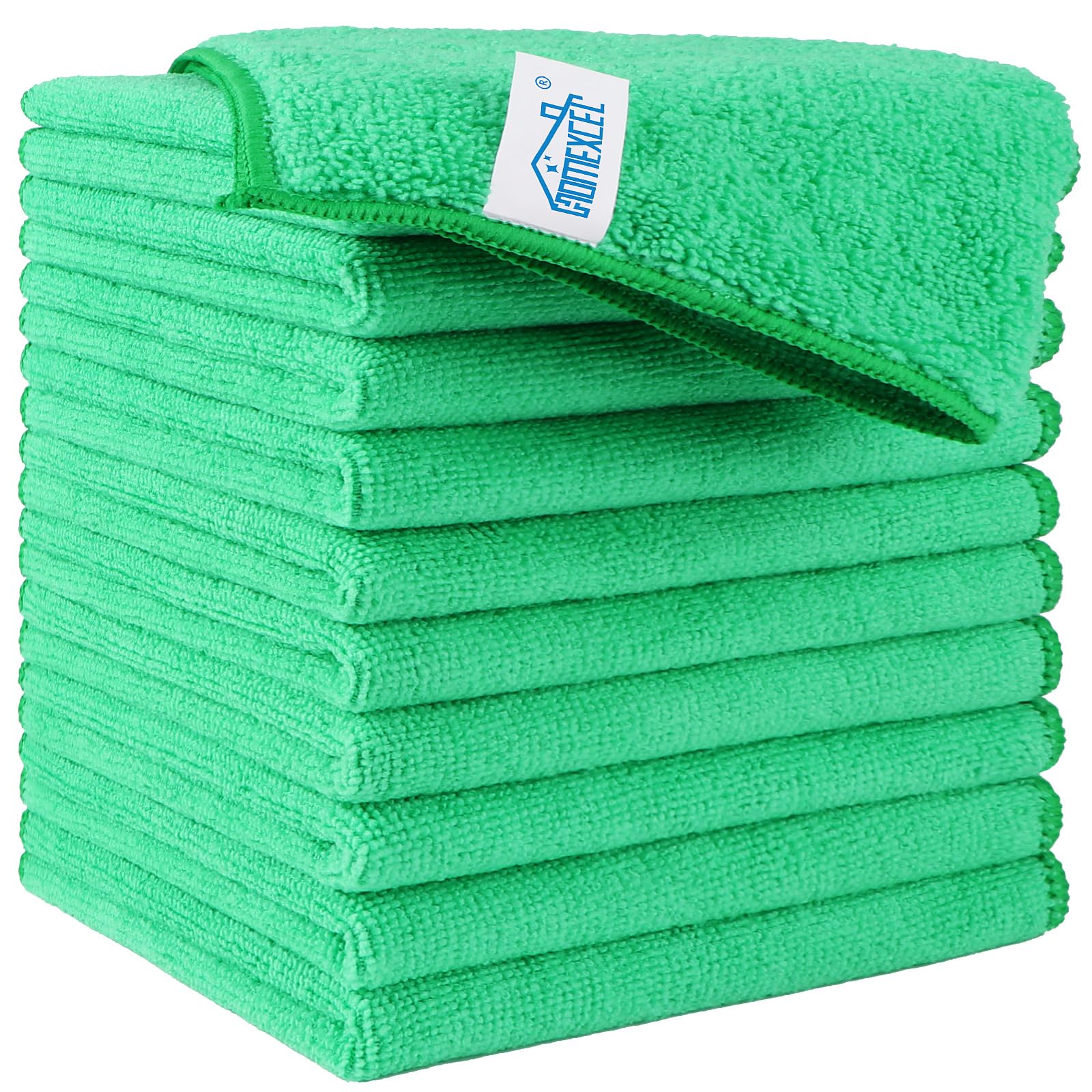 HOMEXCEL Microfiber Cleaning Cloth, 12 Pack Green Premium Microfiber Towels for Cars, Lint Free, Scratch-Free, Highly Absorbent, Reusable Cleaning Rags for Car, Household, Kitchen, 11.5"X11.5"