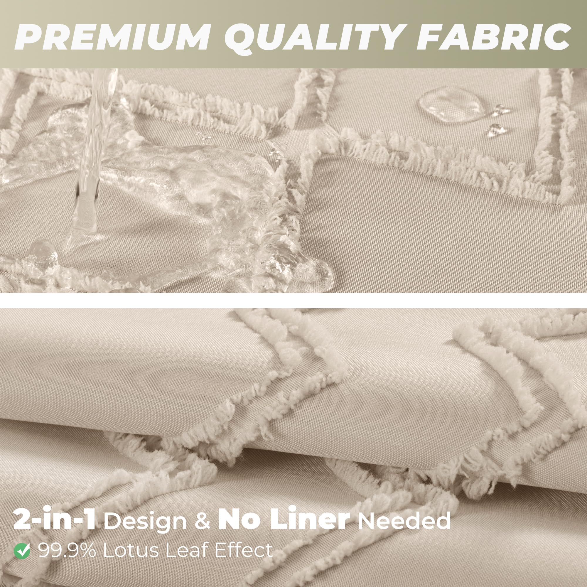 Seasonwood Beige Shower Curtain, Boho Woven Tufted Geometric Fabric Shower Curtain for Bathroom Modern Shabby Chic Textured Waterproof Farmhouse Cloth Shower Curtains, 72 x 72 Inches