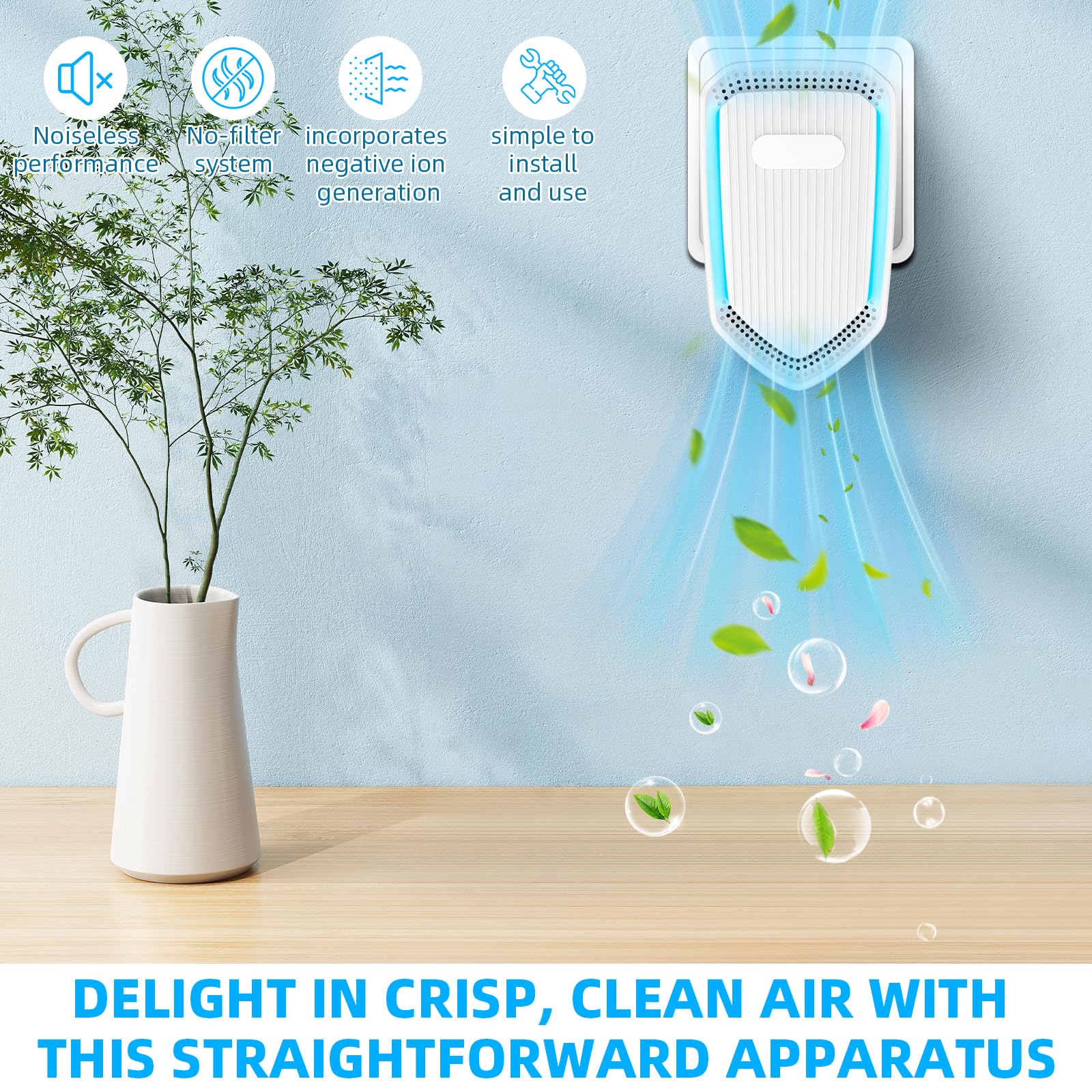 Air Ionizers for Home Plug In,Air Purifier Plug in Wall,Negative Ion Air Purifier for Bedroom -Quiet Operation Air Freshener for Home, Bedroom, Office, Garage Room,Odor,Pets Smell(4)