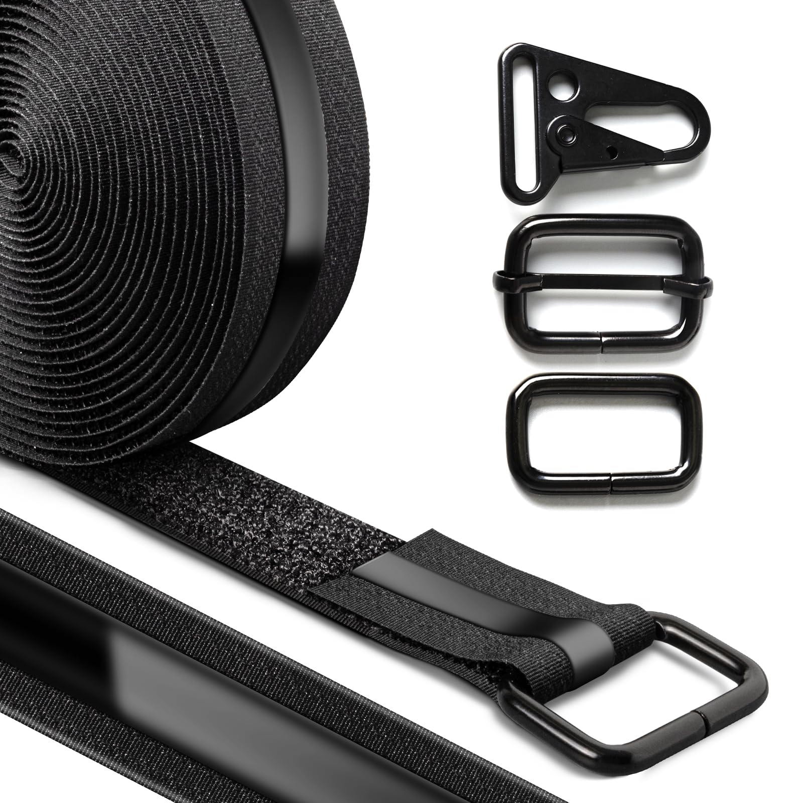 PHIXBEAR 1.18" x 16' Heavy-Duty Anti-Slip Cinch Straps, 22 Buckles, Black Nylon Hook-and-Loop, Reusable for Garage, Cable Management and Outdoor