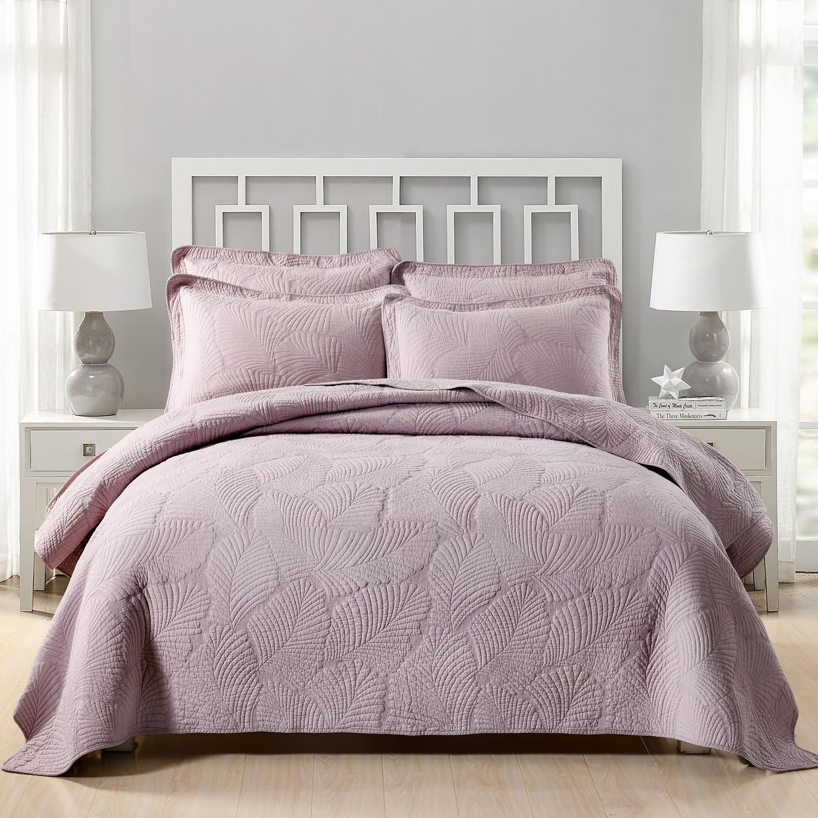 mixinni Purple Tropical Palm Tree King Size Quilt Set Soft Cotton Bedspread Coverlet Bed Cover,3-Piece Quilt Set Quilted Bedding Lightweight Coverlet Set -King Size