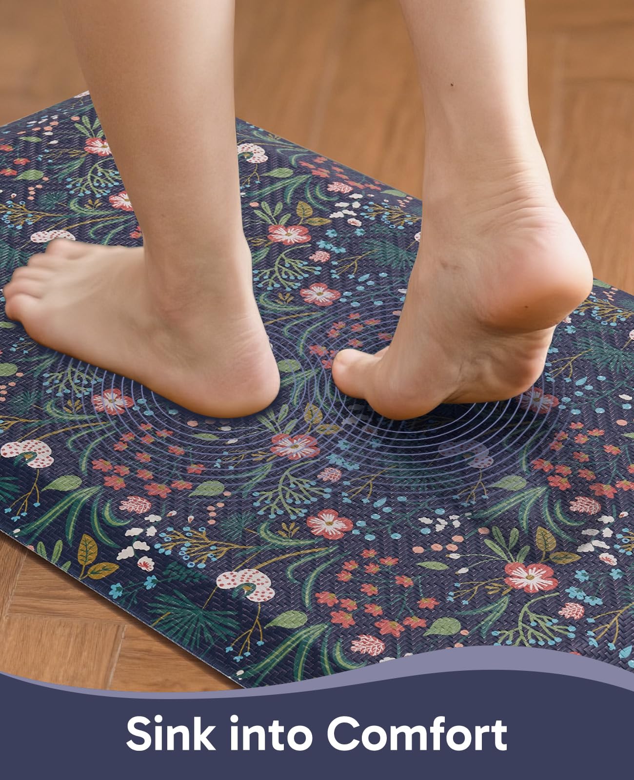 Ophanie Kitchen Mats for Floor, 3/4 inch Thick, 20x39 Anti Fatigue Cushioned Mat, Kitchen Rugs, Waterproof, Comfort Ergonomic Standing Mat for Office, Home, Sink, Blue Flower Non-Slip Ridged Bottom