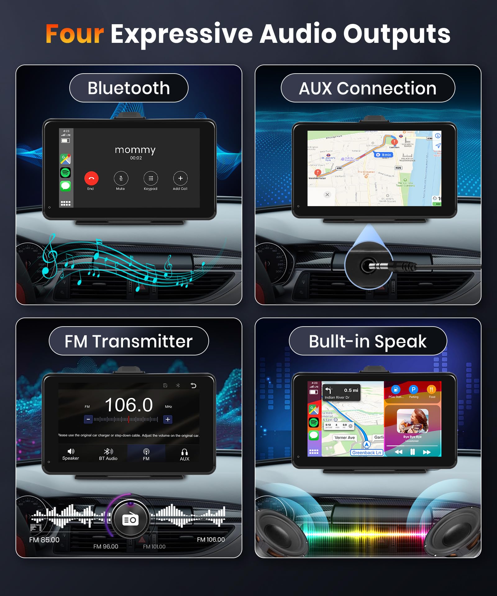 Portable Wireless CarPlay Screen for Car,7inch 1080P HD IPS Touchscreen Car Stereo with Wireless Android Auto,Portable Car Radio Support HD Backup Camera,Mirror Link,Bluetooth,FM,GPS,Voice Control,AUX