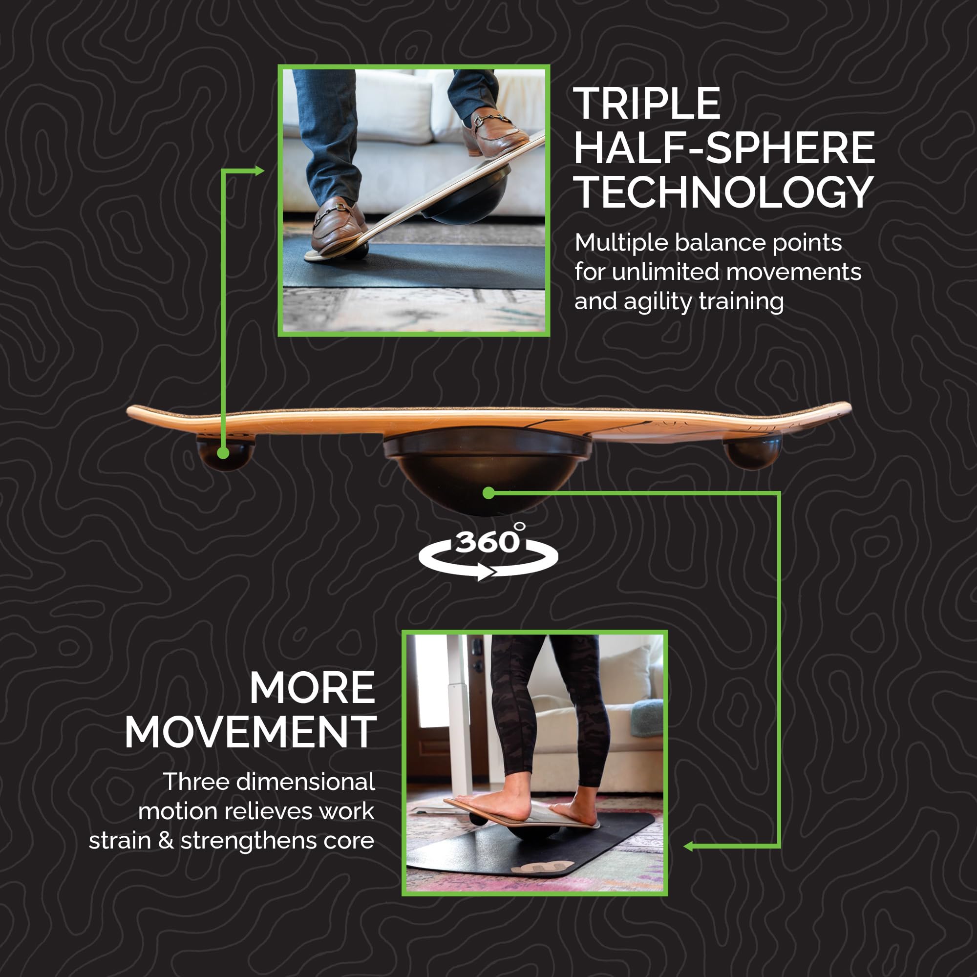 Whirly Board Wide 360˚ Wooden Balance Boards | Standing Desk Balance Board | Wobble Board Portable Home Gym | Snowboard Training | Surf trainer | Balance Board for Kids & Adults | Core Balance Trainer