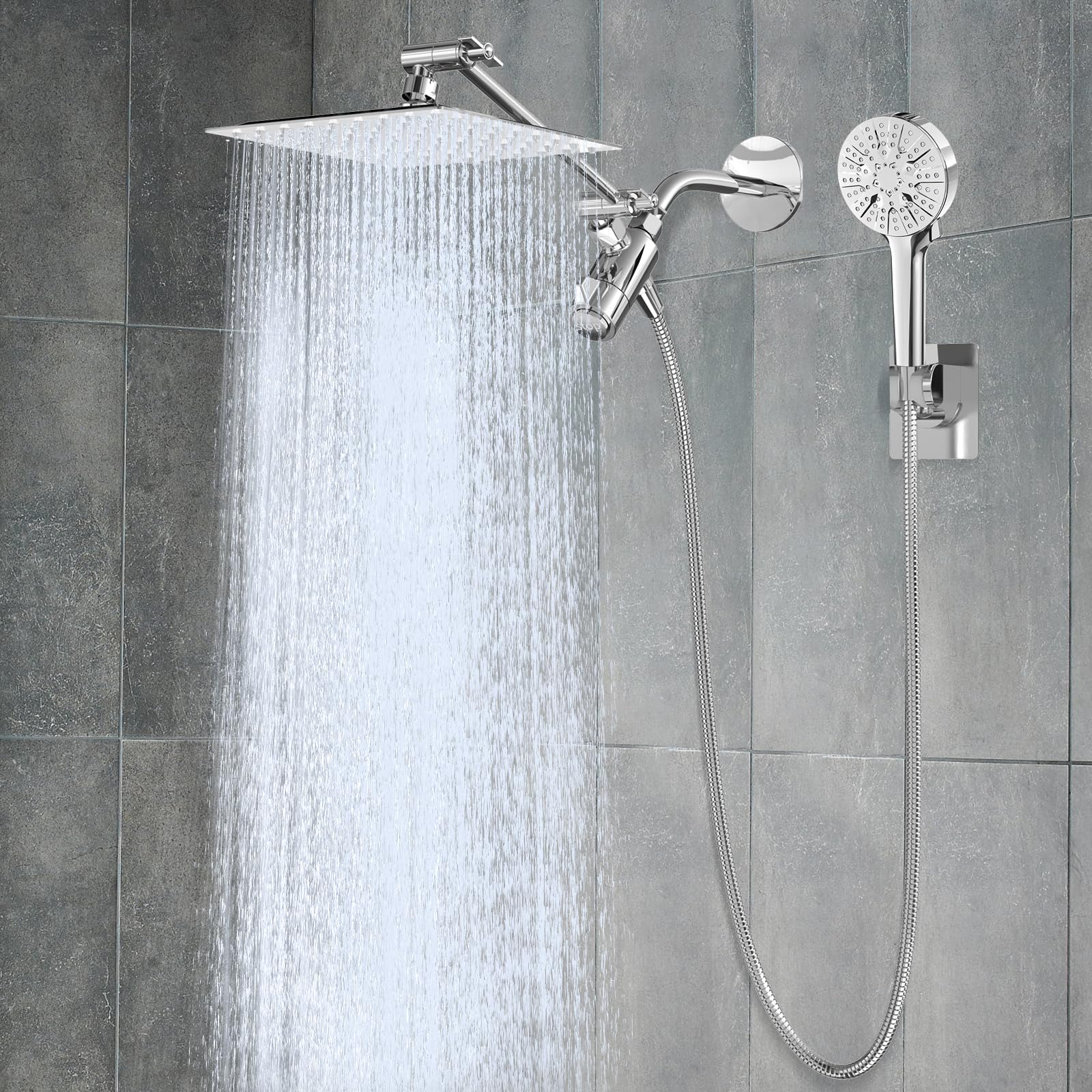 8-Inch Rain Shower Head with Handheld Spray Combo-6-Function Handheld Shower Head-3-way diverter comes with a pause setting-11-Inch Adjustable Extension Arm-59-inch stainless steel shower hose