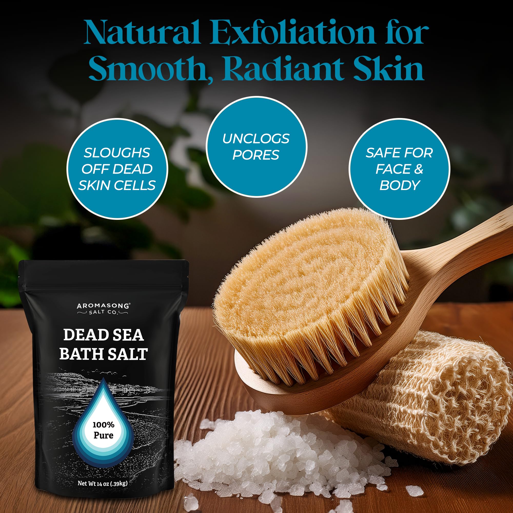 Aromasong Unscented Dead Sea Bath Soak 14 oz + Coconut Dead Sea Salt 2.5 oz Bundle – Mineral-Rich Skin Softening, Relaxation & Tropical Aromatherapy for Home Spa and Foot Soaks