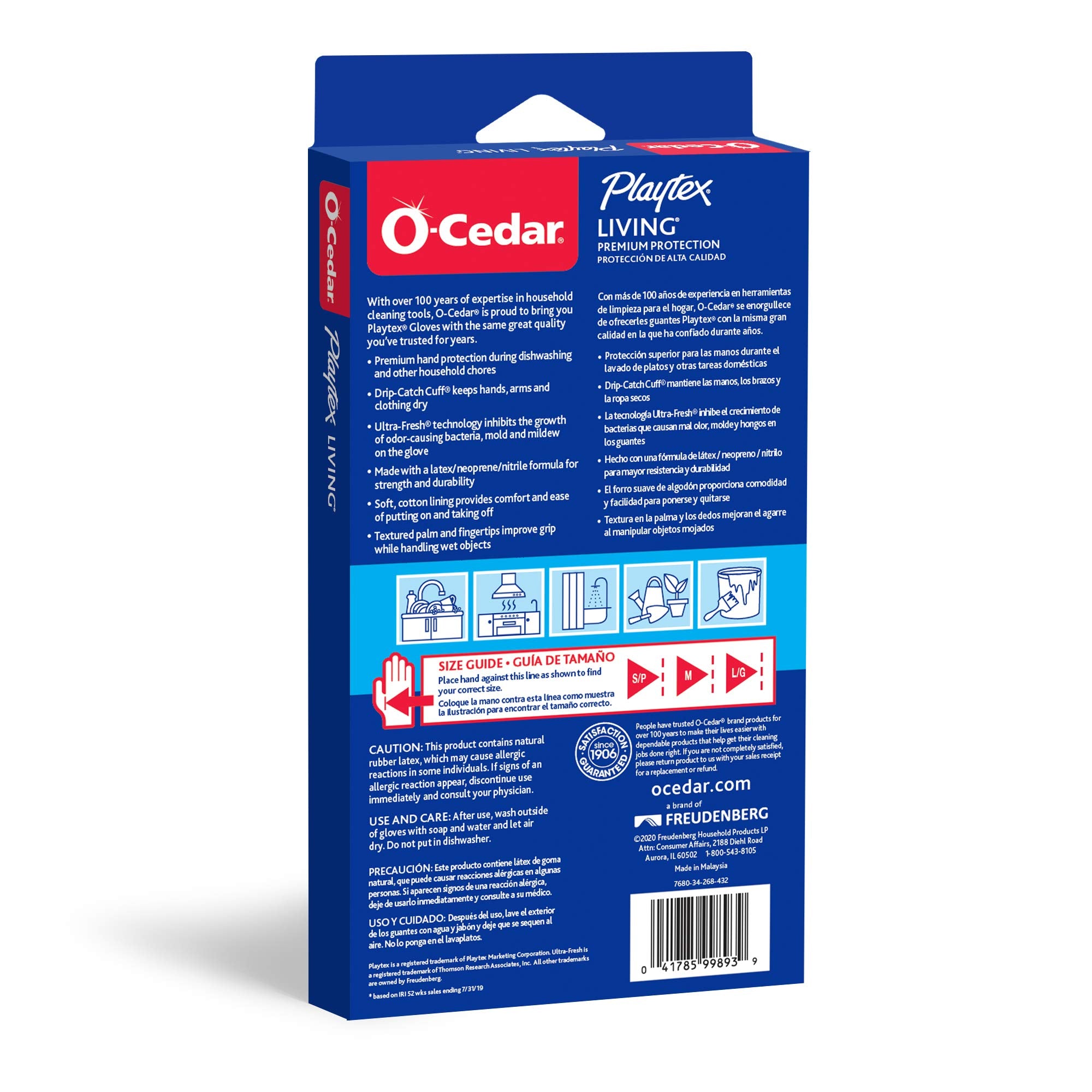 Playtex Living Reuseable Rubber Cleaning Gloves (Large, 1 Pair), Premium Protection Reusable Household Gloves