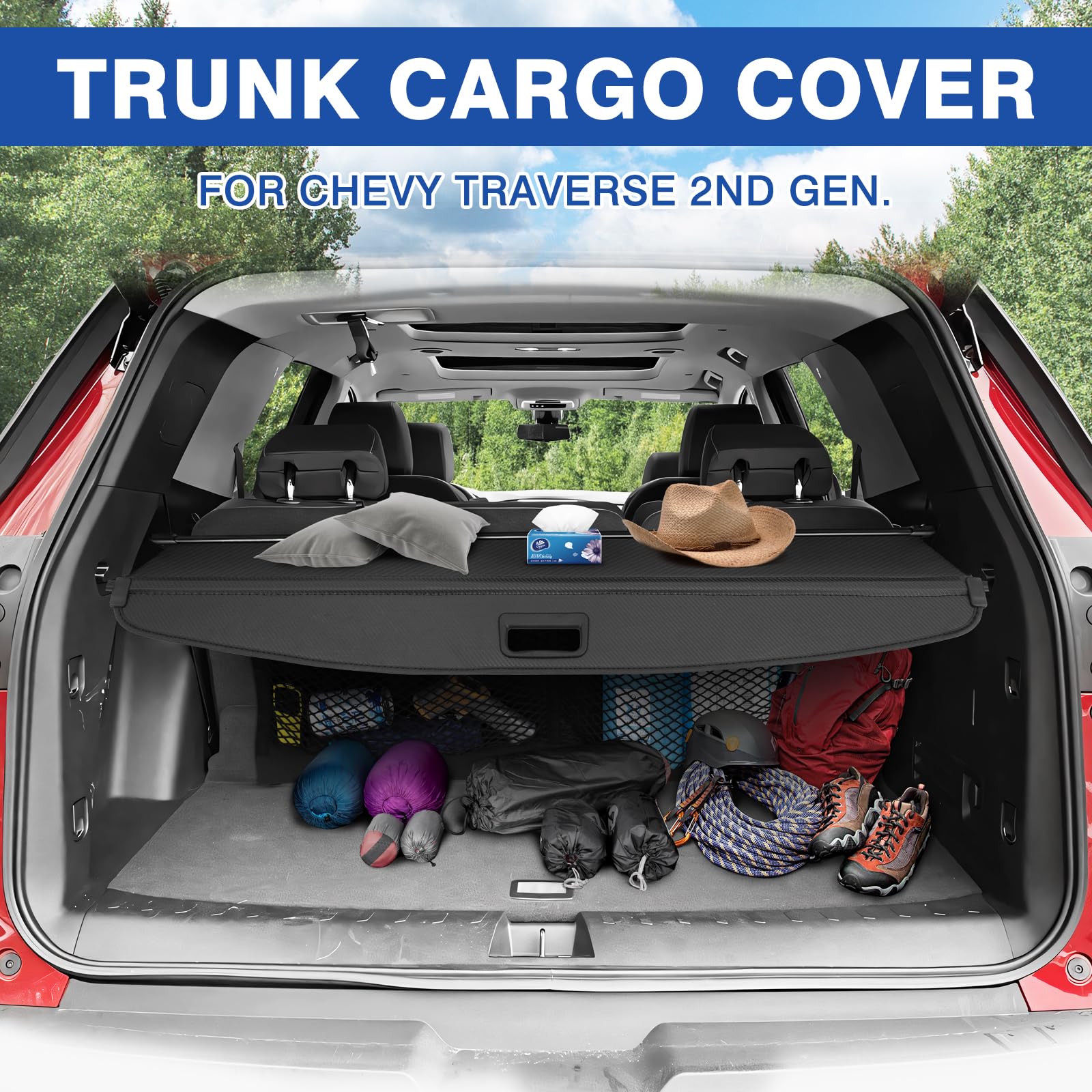 Autorder Cargo Cover for 2022 2023 2024 Hyundai Ioniq 5 Accessories Upgraded Trunk Cover with Extra Storage Net Carbon Fiber Retractable Security Shield Shade Cover