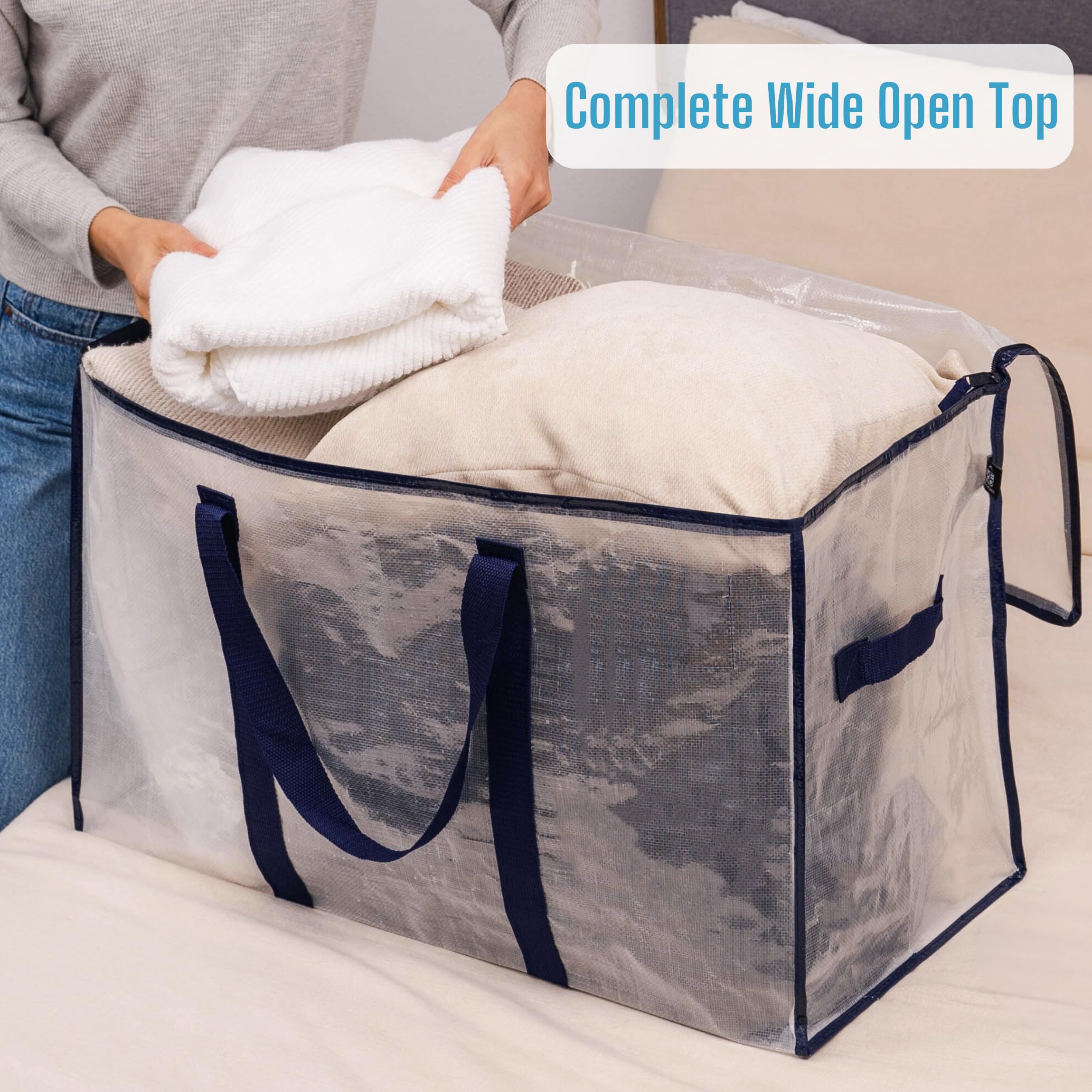 VENO 4 Pack Moving Bags, Moving Supplies, Moving Boxes, College Packing Storage Boxes with Lids Alternative, Heavy Duty Totes, Extra Large, Sturdy Handles, Zipper, for Packaging (Clear, 4 Pack)