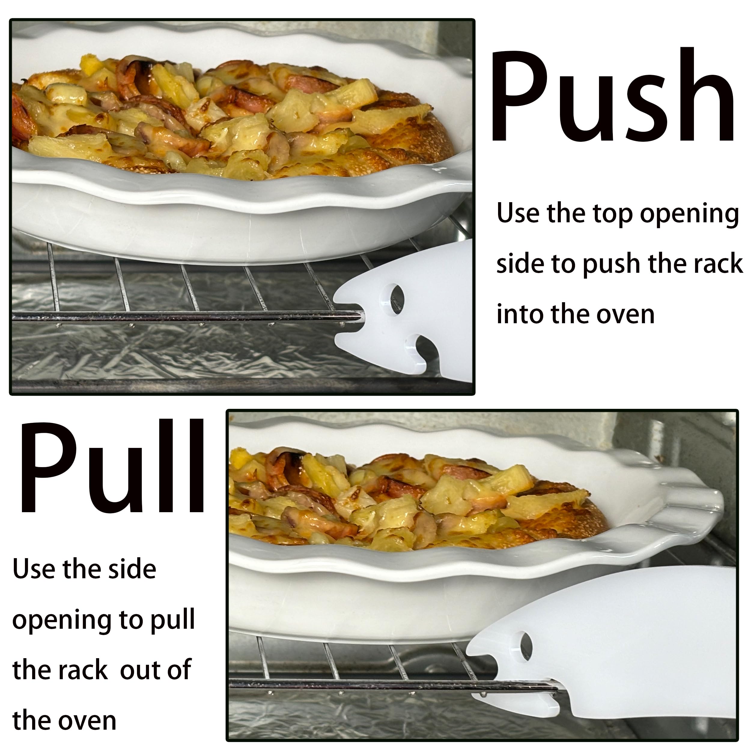 MIOIO Oven Racks Pull Push Tool- Heat Resistant Acrylic Push-Pull Stick/Puller-Easy Grip Design - Essential for Safe Cooking - Kitchen Accessory/White
