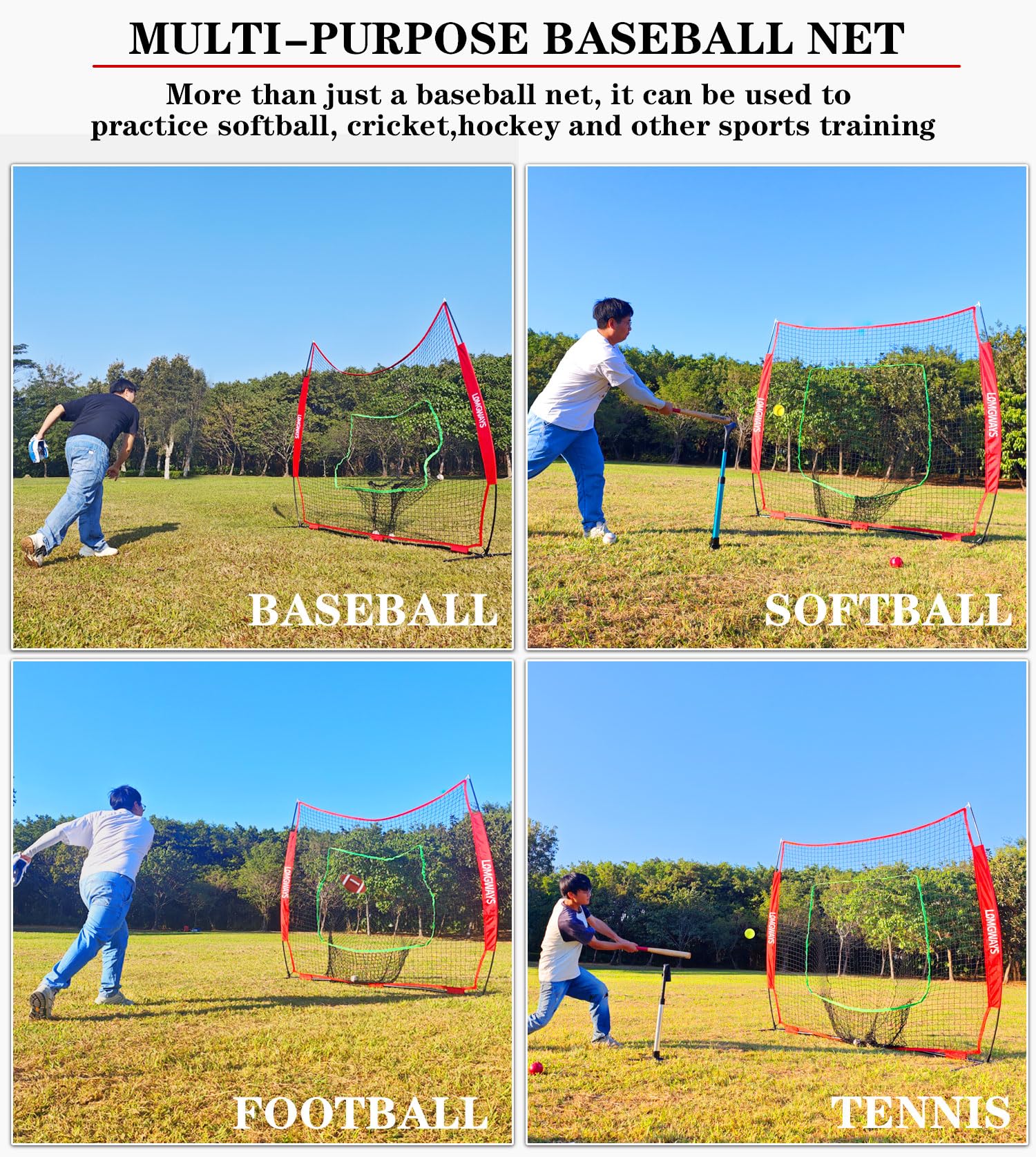 LOMGWAYS 8x8 ft Baseball & Softball Practice Net with Steel Frame for Batting, Hitting, Pitching, Portable Baseball Batting Net with Carry Bag, Great for All Levels