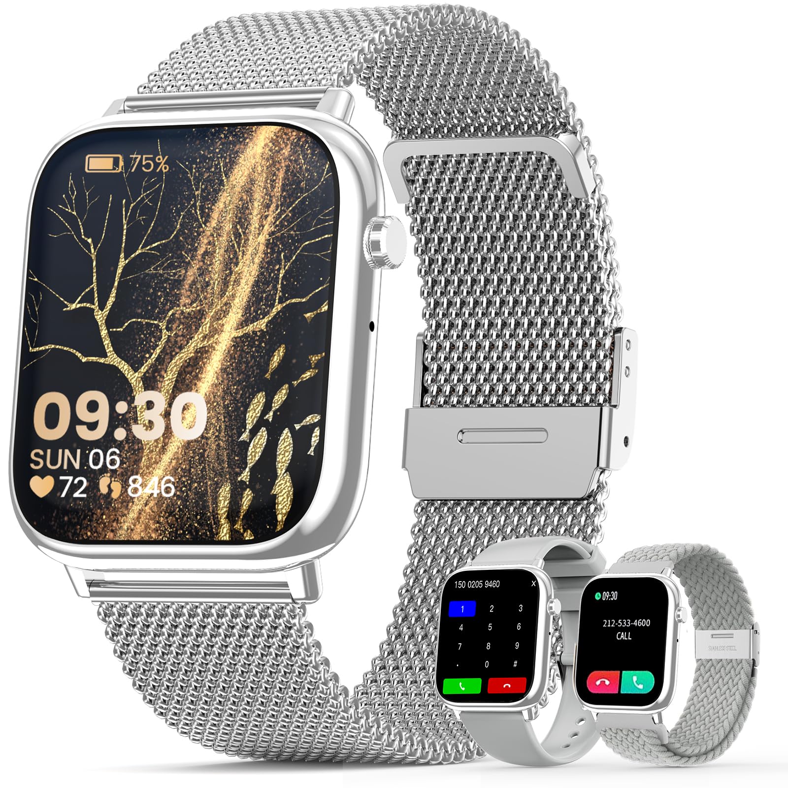 elfofle Smart Watches for Women,1.83" Fitness Tracker with Answer/Make Calls/Sleep Monitor/IP67 Waterproof /SpO2 Fitness Tracker/Sleep Monitor Watch for Android iOS (Silver)