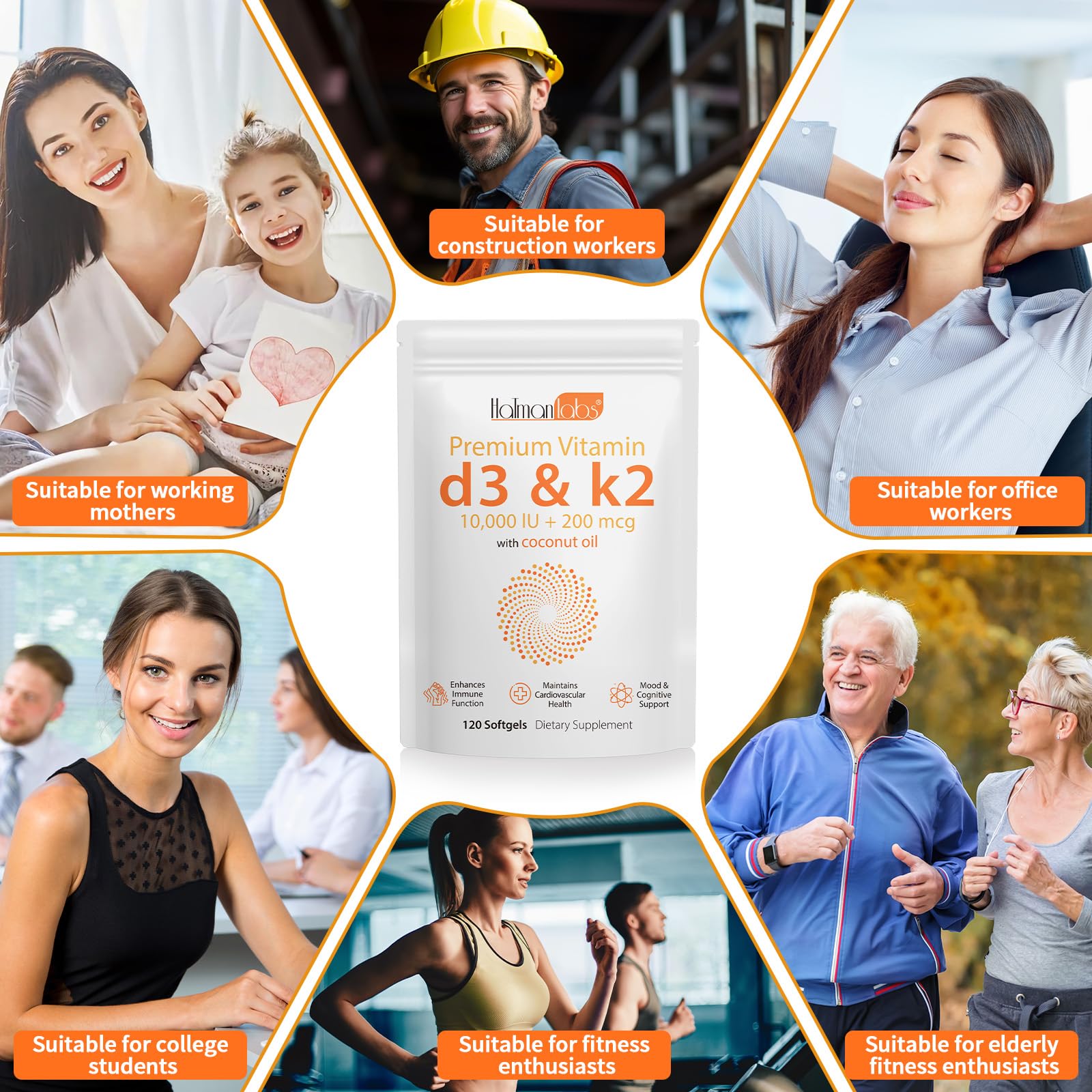 MXCZBSM Vitamin D3 K2 Supplement Softgel, Vitamin D3 K2 Softgel with 10000 IU Supports Immune, Heart, Teeth & Bone Health, Free of GMO, Gluten, Soy