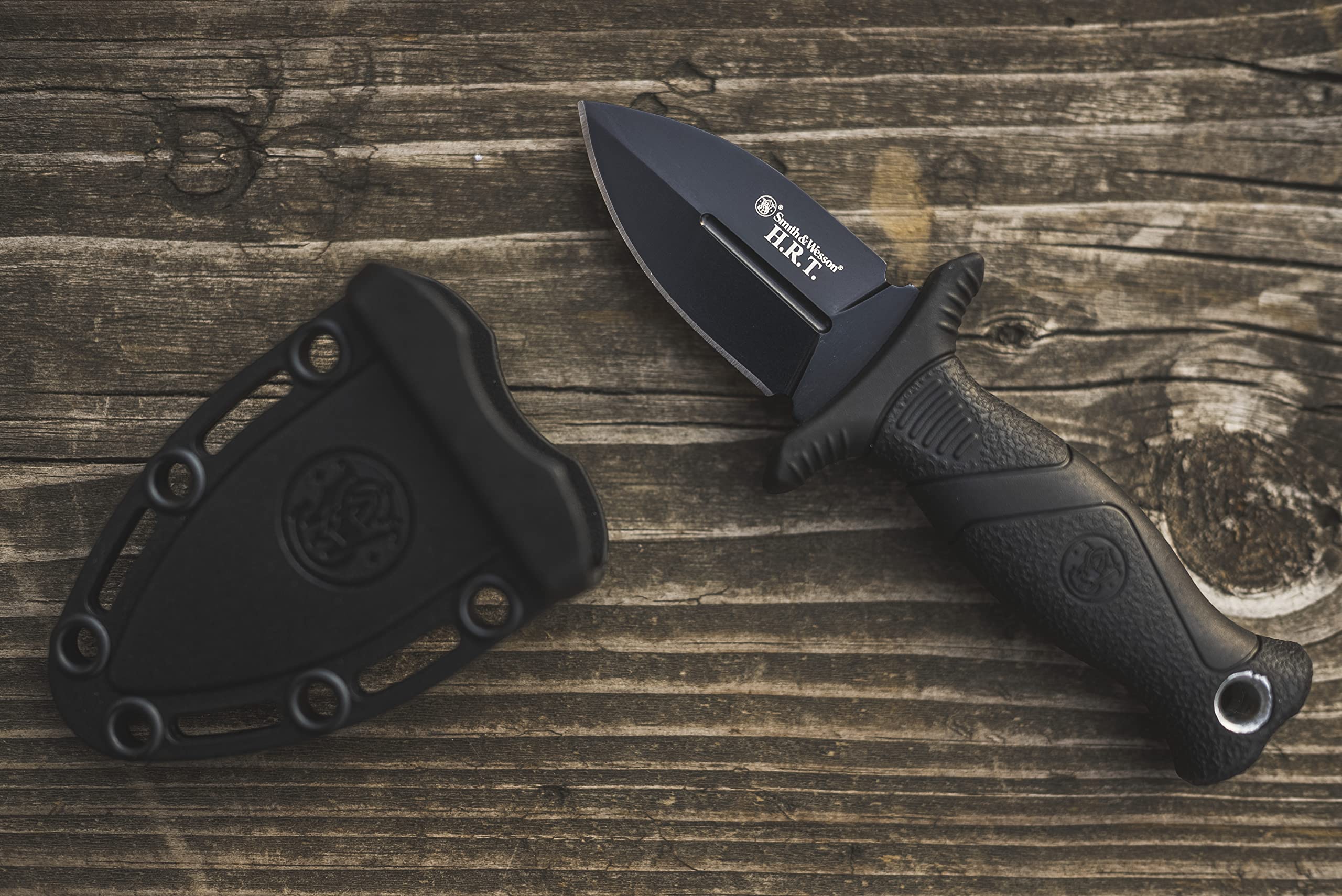 Smith & Wesson 5in High Carbon SS Fixed Blade Knife with 2in False Edge Blade and Stainless Steel Finish for Outdoor Tactical Survival and EDC