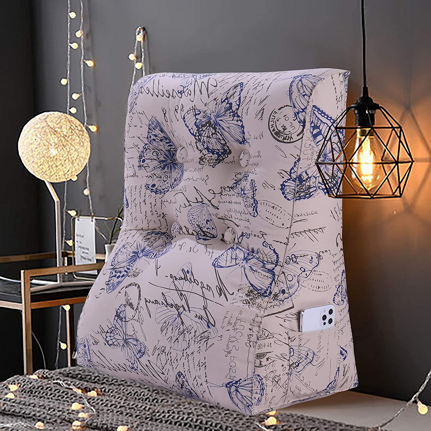 VERCART Ergonomic Reading Bed Rest Pillow Curved Shape Heightening Backrest Headboard for Sitting in Bed Positioning Wedge Back Support Reclining Pillow Decorative Pattern Sofa Pillows 24x10x24 in