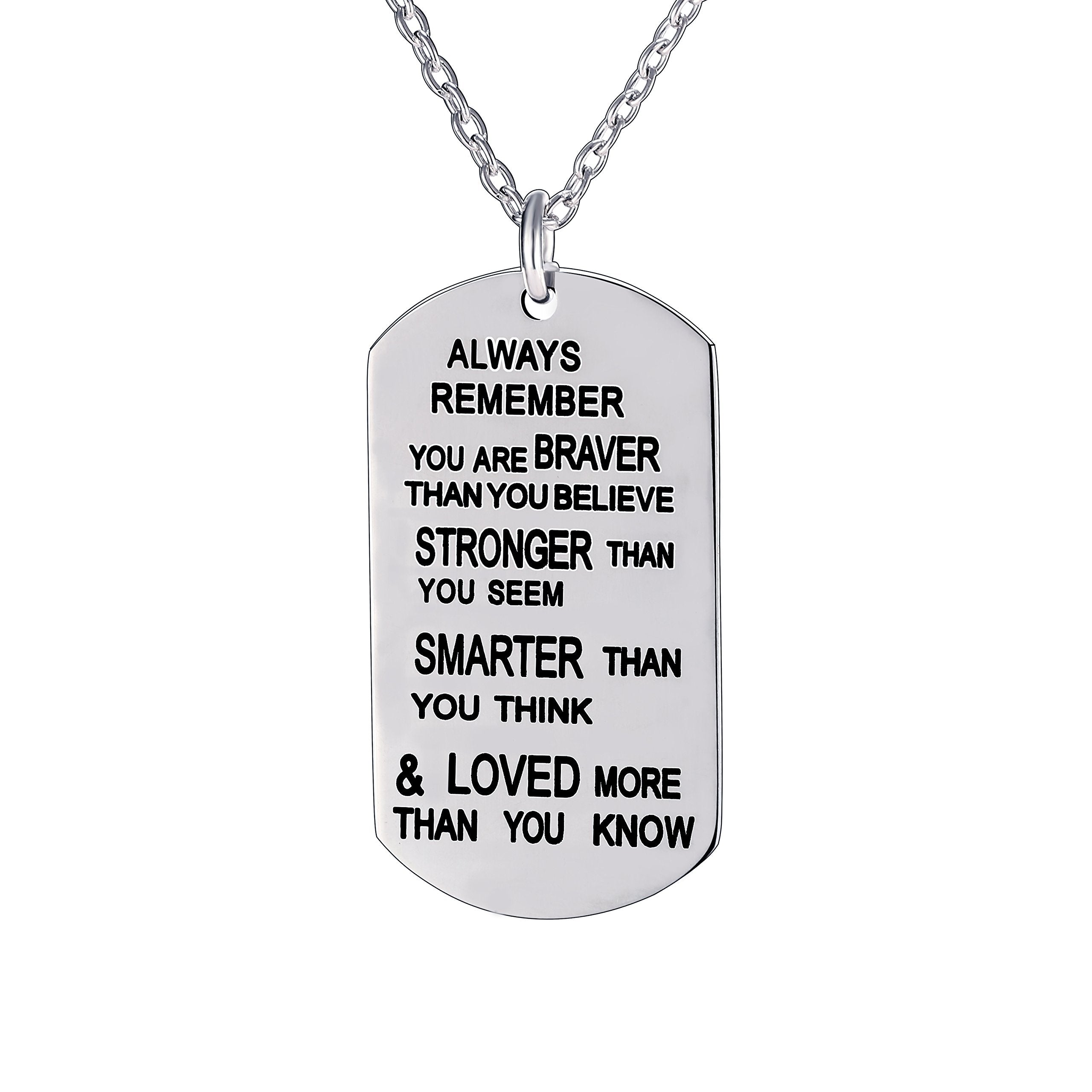lauhonmin Always Remember You Are Braver/Stronger/Smarter Than You Think Pendant Necklace Family Friend Gift Unisex(Made of Stainless steel)