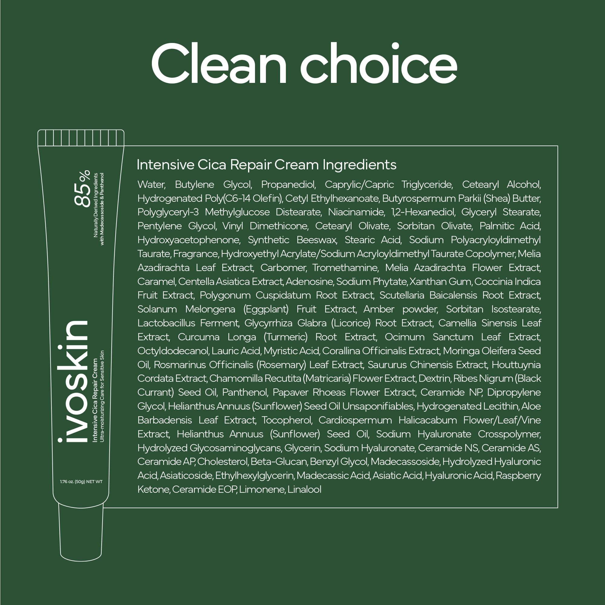 IVOSKIN Intensive Cica Repair Cream, Korean Dexpanthenol cream, Ultra-Soothing & Hydrating Care Cream for Sensitive Skin with Madecassoside (1.76oz / 50g)