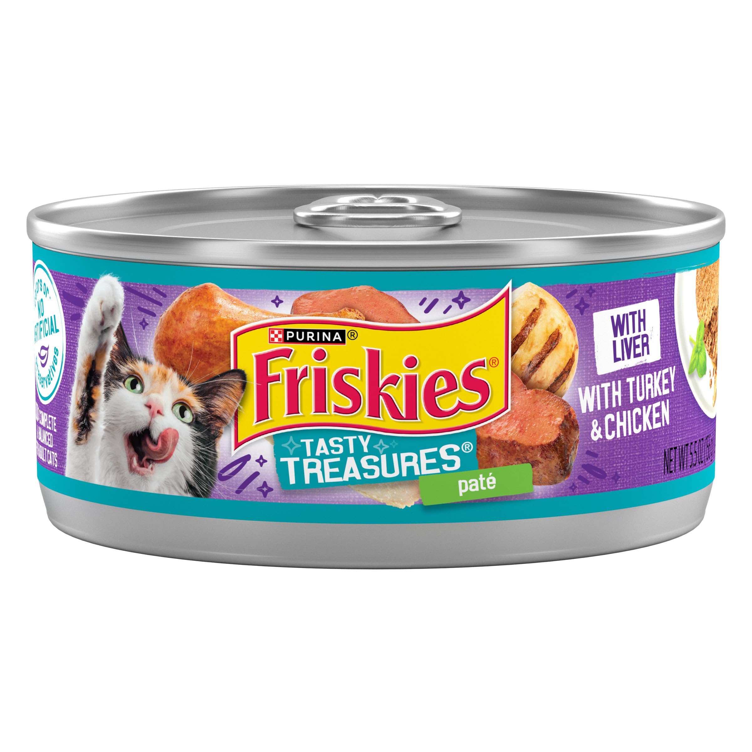 Purina Friskies Wet Cat Food Tasty Treasures With Turkey and Chicken Pate (With Liver) - (Pack of 24) 5.5 oz. Cans