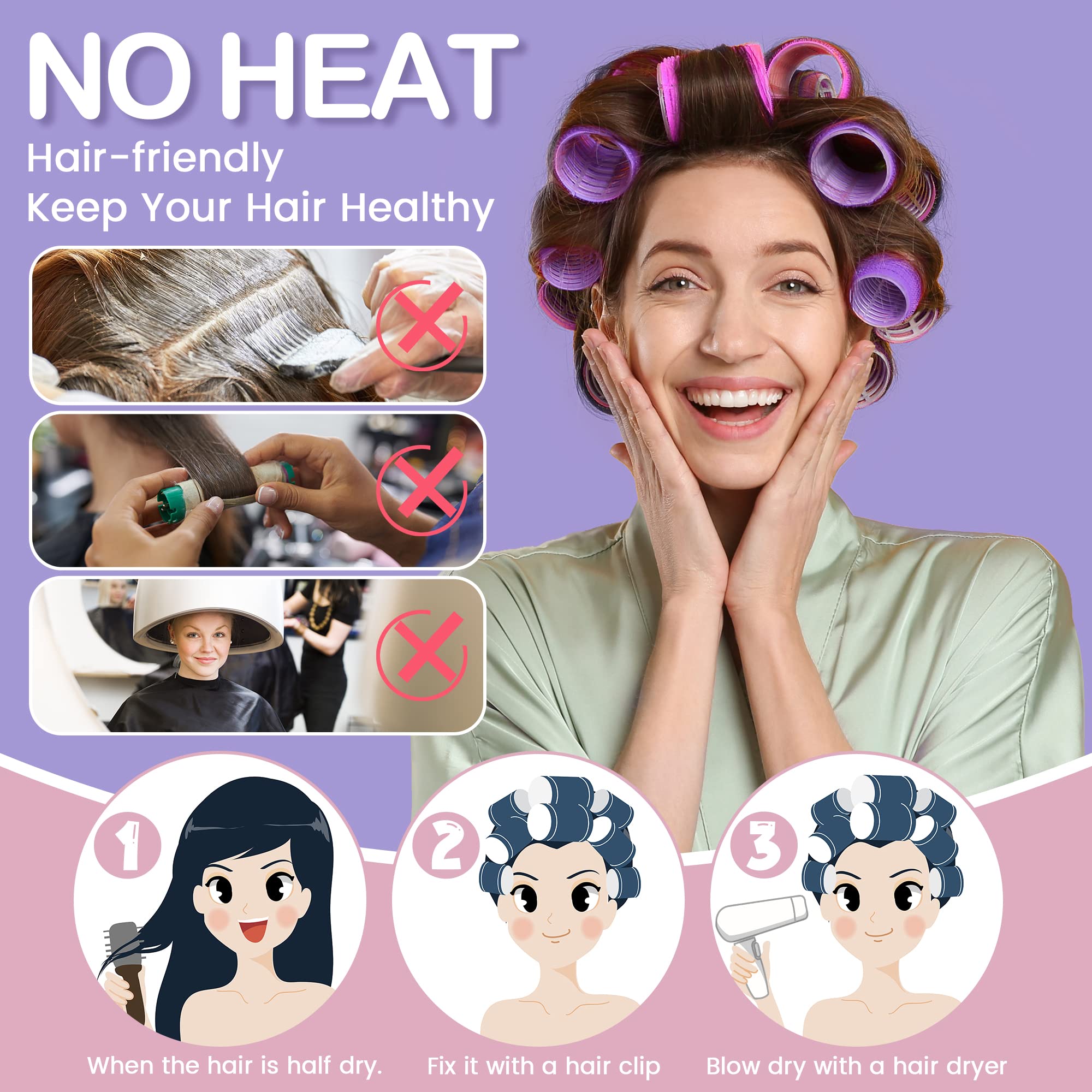 33 Pcs Hair Rollers set, Self Grip Hair Rollers for Long Medium Short Hair, ELASO Jumbo Large medium Hair Curlers (22 Velcro Rollers + 10 Stainless steel Clip +1 Storage Bag)