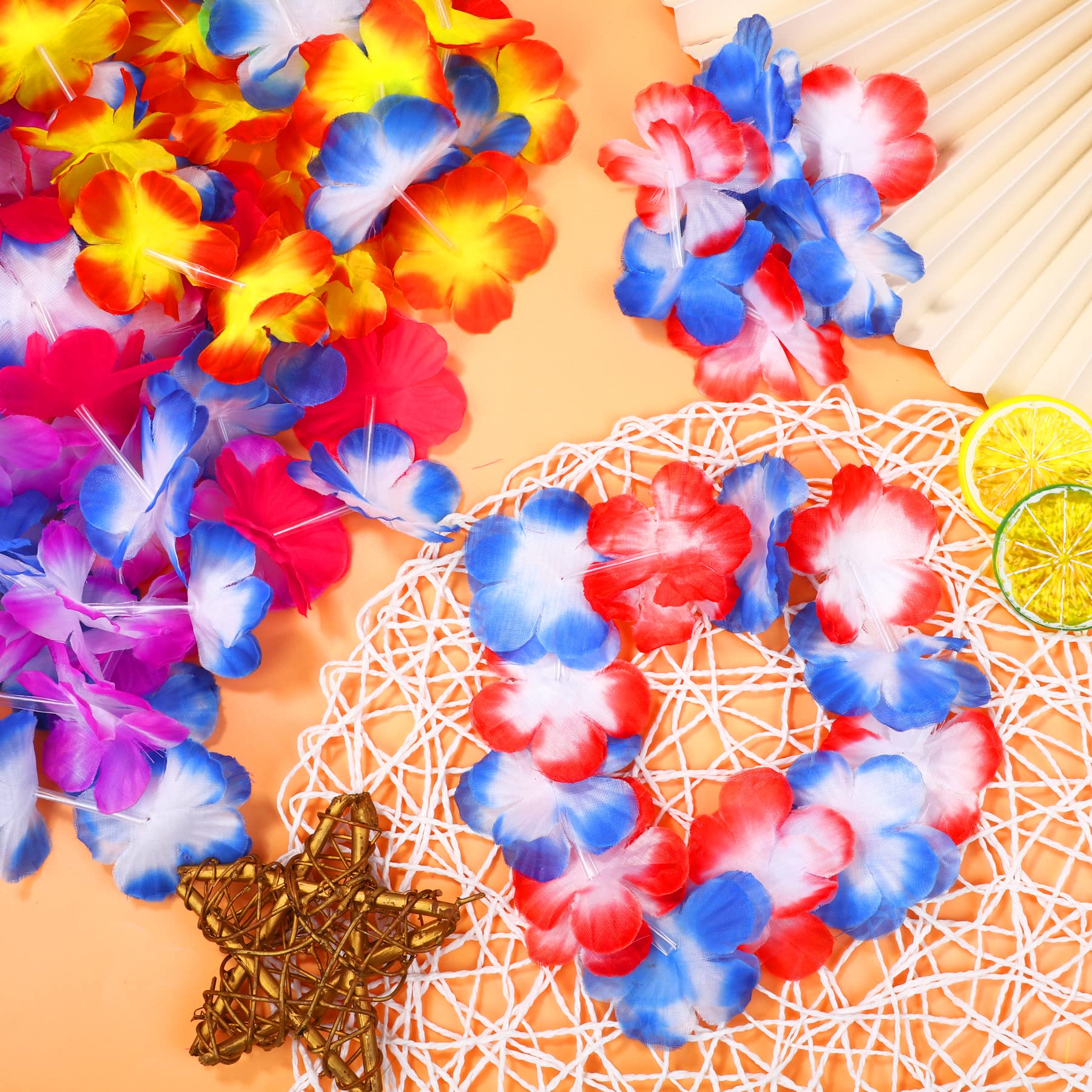 Grehge aiian Leis for Adults Assorted Styles 72 Hawaiian Flower Necklace 36 Leis Headband 72 Wristbands for Luau Party Decorations Hawaiian Party Supplies