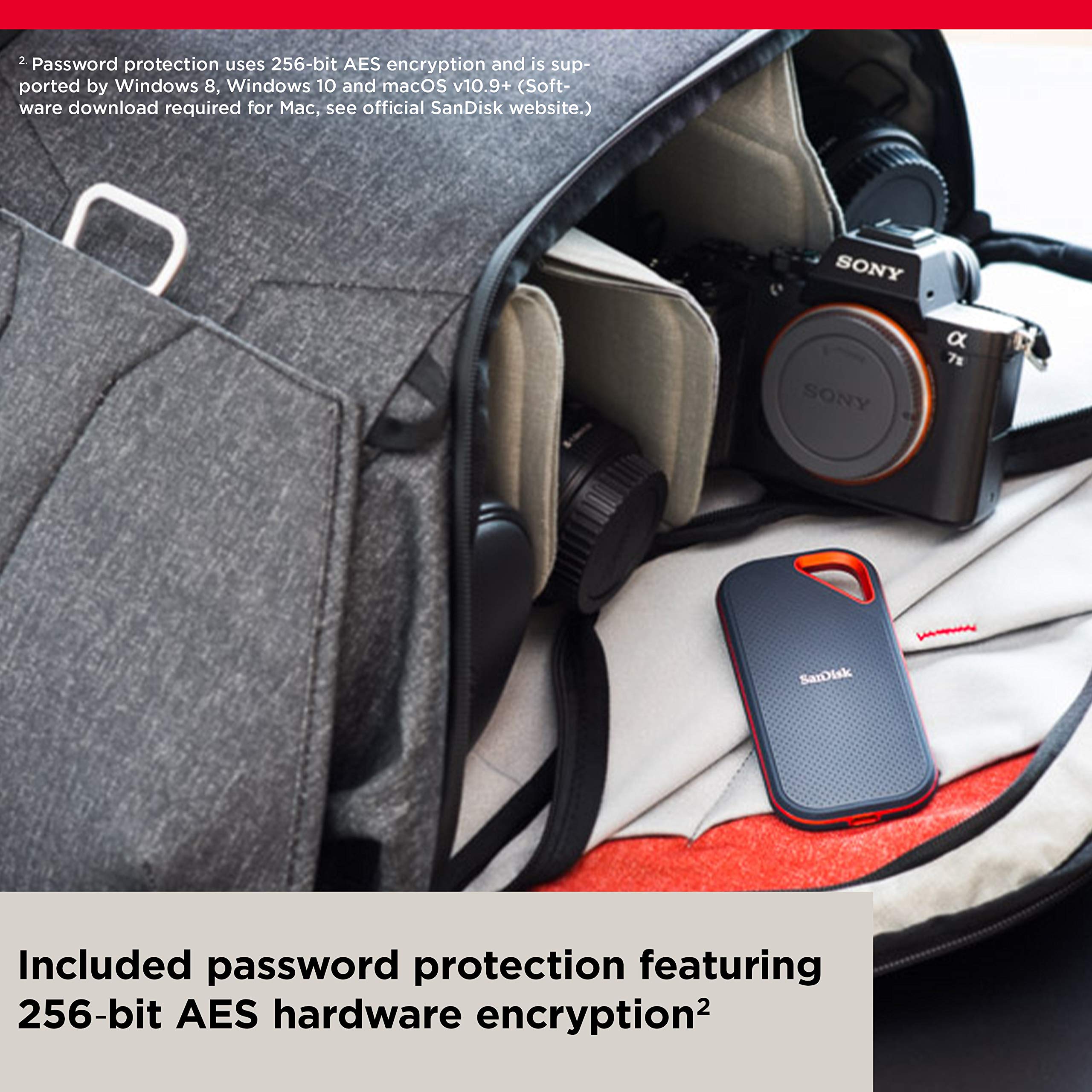 SANDISK 2TB Extreme PRO Portable SSD - Up to 2000MB/s - USB-C, USB 3.2 Gen 2x2, IP65 Water and Dust Resistance, Updated Firmware - External Solid State Drive - SDSSDE81-2T00-G25