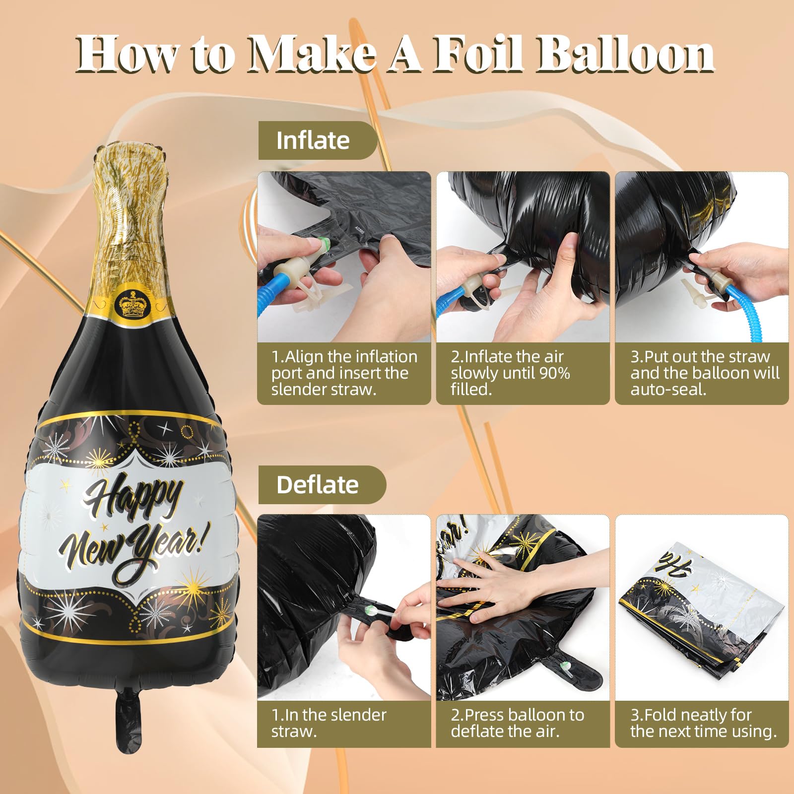 New Year Eve Party Supplies 2025 - Happy New Year Decorations with 2025 Foil Balloon, Happy New Year Banner, Latex Balloon and Gold Foil Curtain Backdrop(Black Gold)