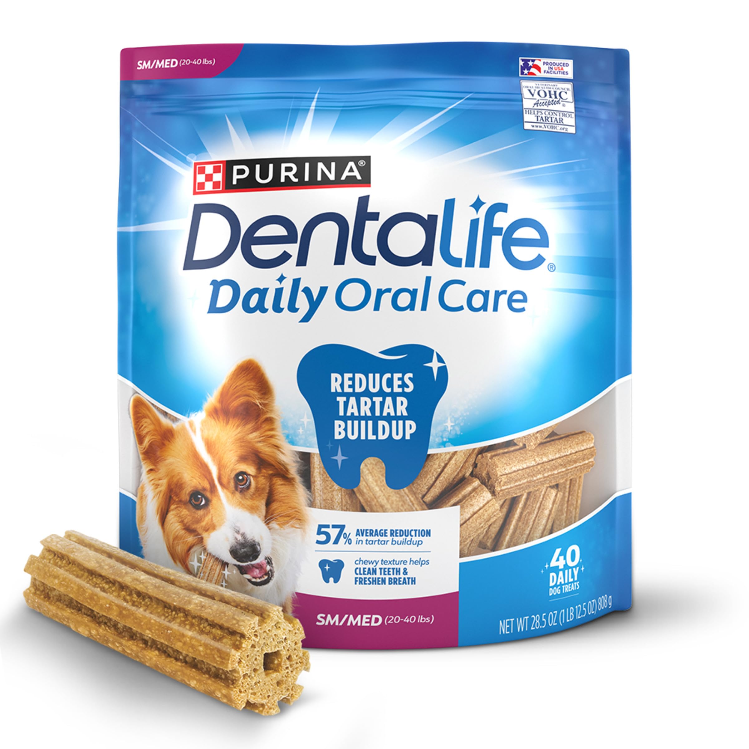 DentaLife Daily Oral Care Dog Treats for Small and Medium Dogs, Chewy Dental Treat to Freshen Breath and Fight Tartar, Chicken Flavor - 40 ct. Pouch