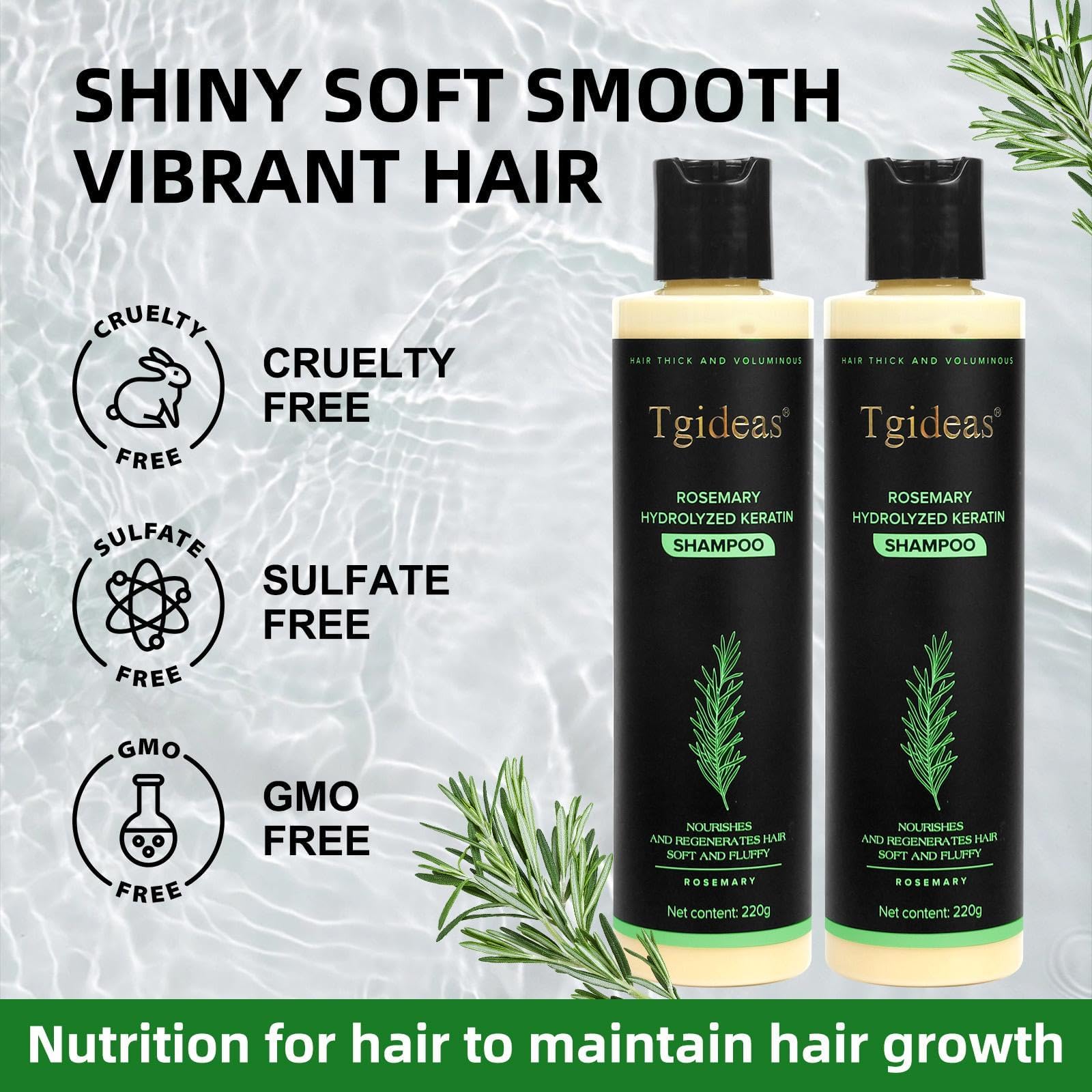Tgideas Rosemary Biotin Volumizing Shampoo - Strengthening Shampoo for Women and Men to Gently Cleanse, Nourish & Add Root Lift - 7.4 fl oz