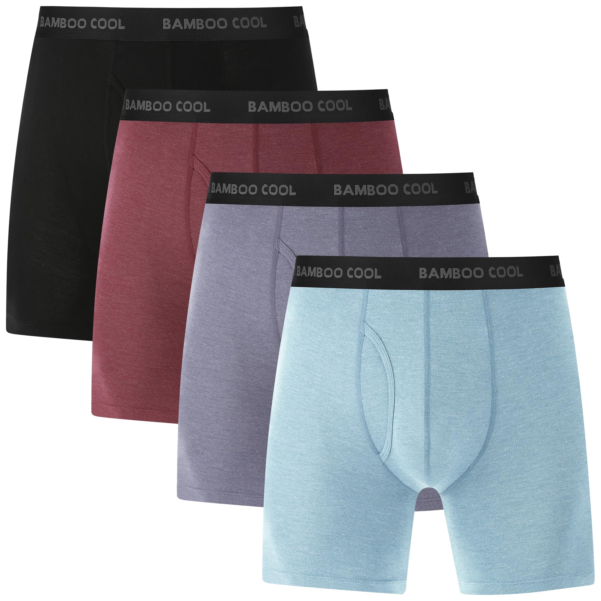 BAMBOO COOL Men’s Underwear boxer briefs Soft Comfortable Bamboo Viscose Underwear Trunks (4 Pack), Multicolor