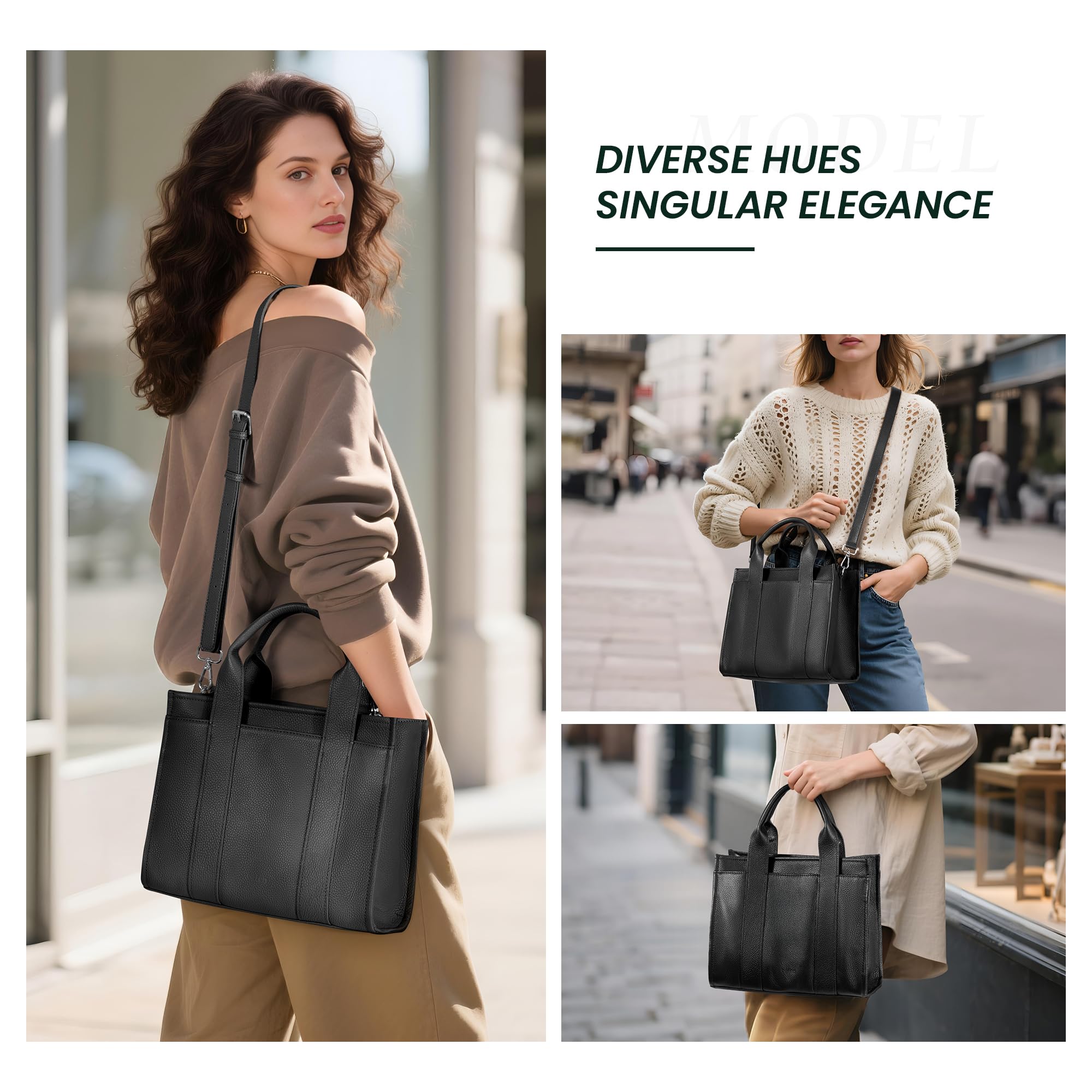 befen Genuine Leather The Small Tote Bag for Women Trendy, Designer Top Handle Satchel Crossbody Handbag with RFID Card Slots - Black