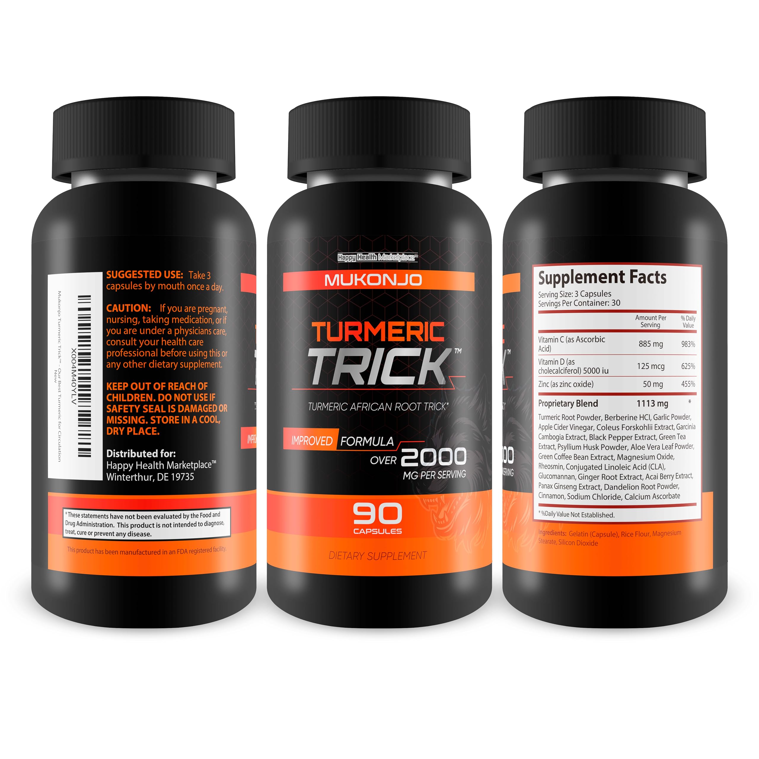 Mukonjo Turmeric Trick - with Vitamin D and Zinc for Men - Our Best Turmeric Curcumin Supplement for Men - Enriched with Black Pepper - Turmeric African Root Trick - Mens Health Vitamin D