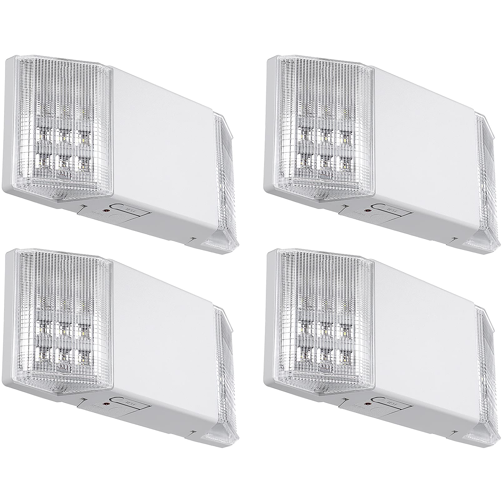 TORCHSTAR LED Emergency Lighting, Commercial Emergency Lights with Battery Backup, UL Listed, Two Square Heads, AC 120/277V, Hardwired Emergency Exit Light Fixtures for Business, Pack of 4