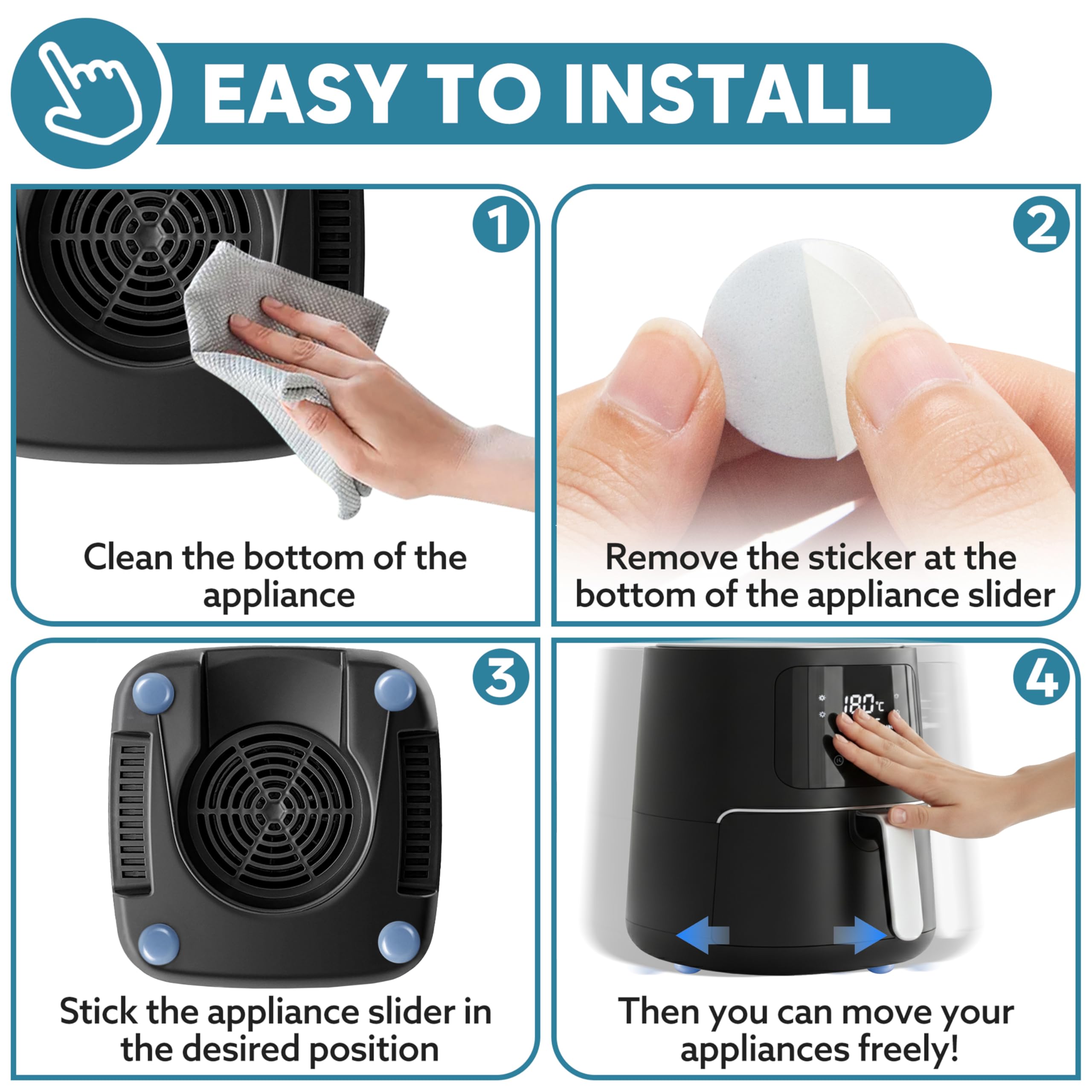Appliance Sliders for Kitchen 24 PCS Self-Adhesive Small Kitchen Finds Appliance Slider Hacks Easy to MovIing & Space Saving Must Have Home Gadgets Mixer Accessories for Countertop