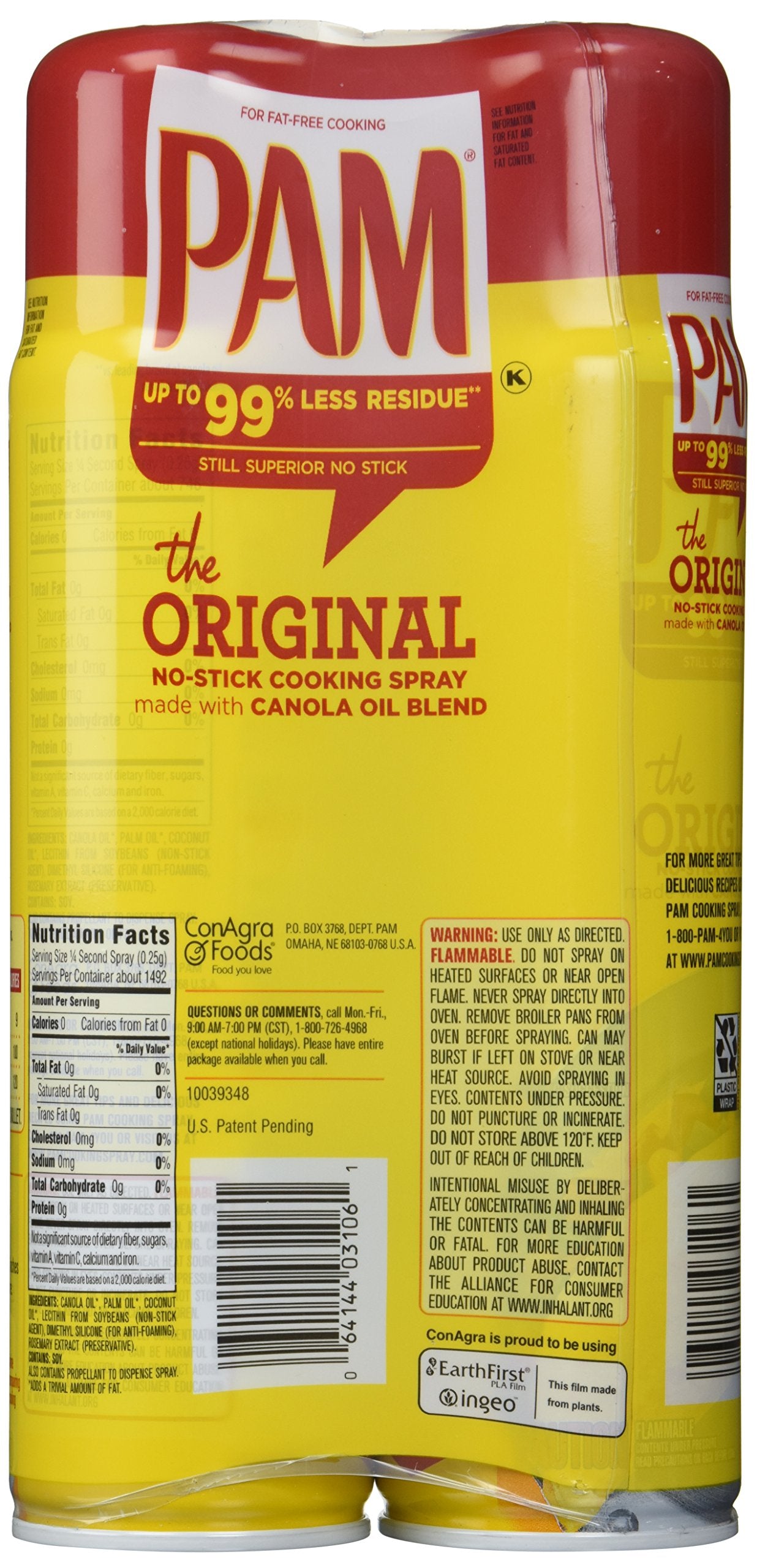 PAM No-Stick Cooking Spray Cans, 16 Ounce, 2 Pack