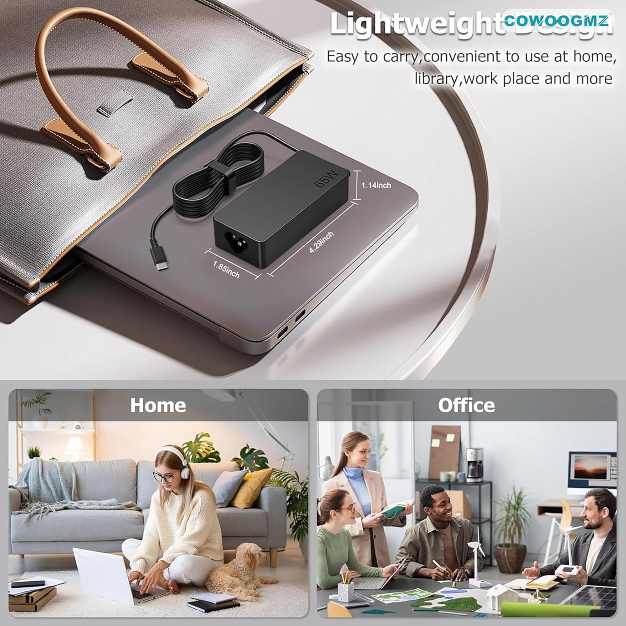 COWOOGMZ 65W USB C Laptop Charger Compatible with Lenovo ThinkPad X1 X13 T14 T15 E14 E15 T480s T490 E480 Yoga 7i 9i Thinkbook 13s 14 15 16 Plus G4 65W 45W Computer Charger USB Type C AC Power Adapter