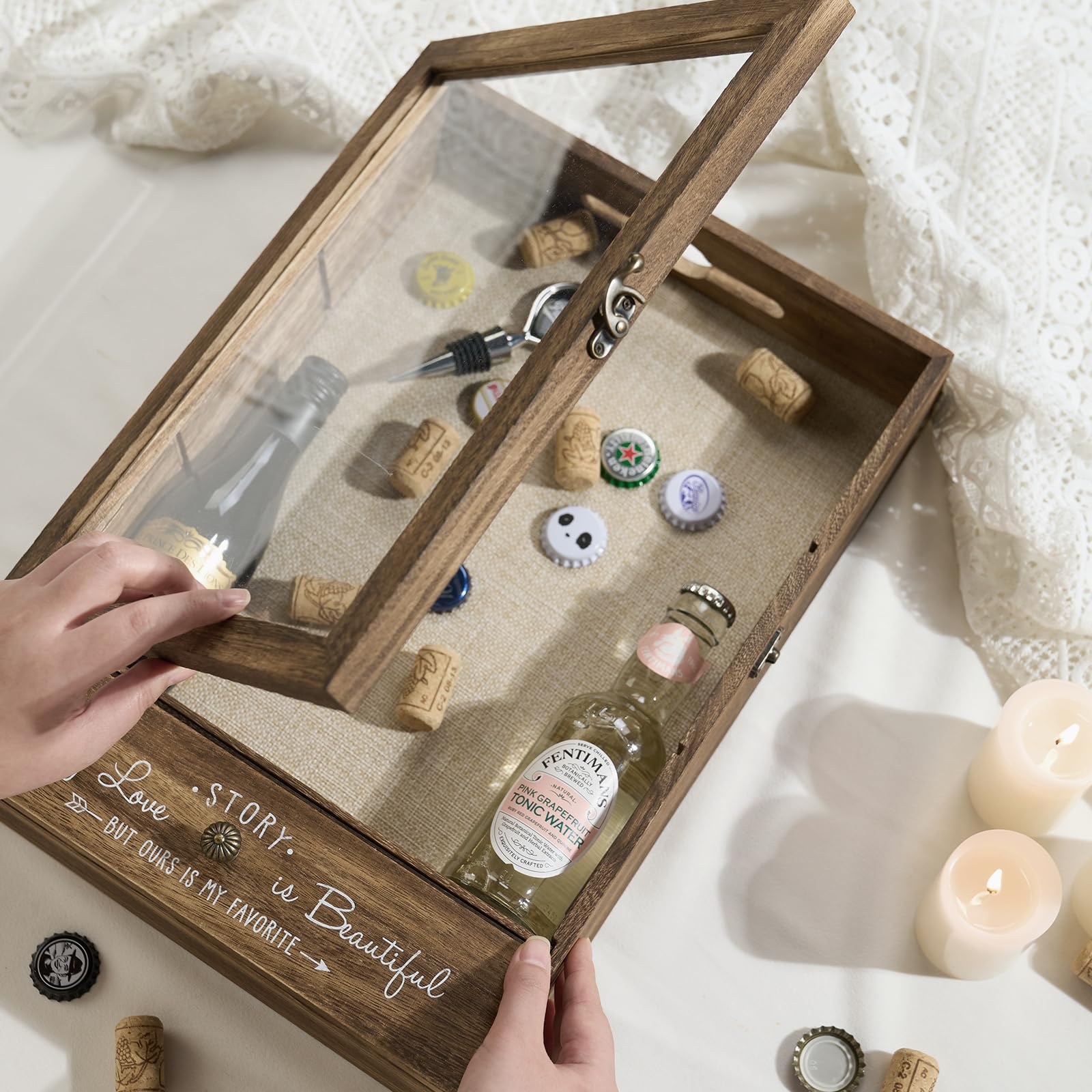 AW BRIDAL 11X16 Large Shadow Box Picture Frames Deep Shadow Boxes Display Cases with Removable Shelves and Drawers, Brown Wooden Memory Boxes for Keepsakes with Slot