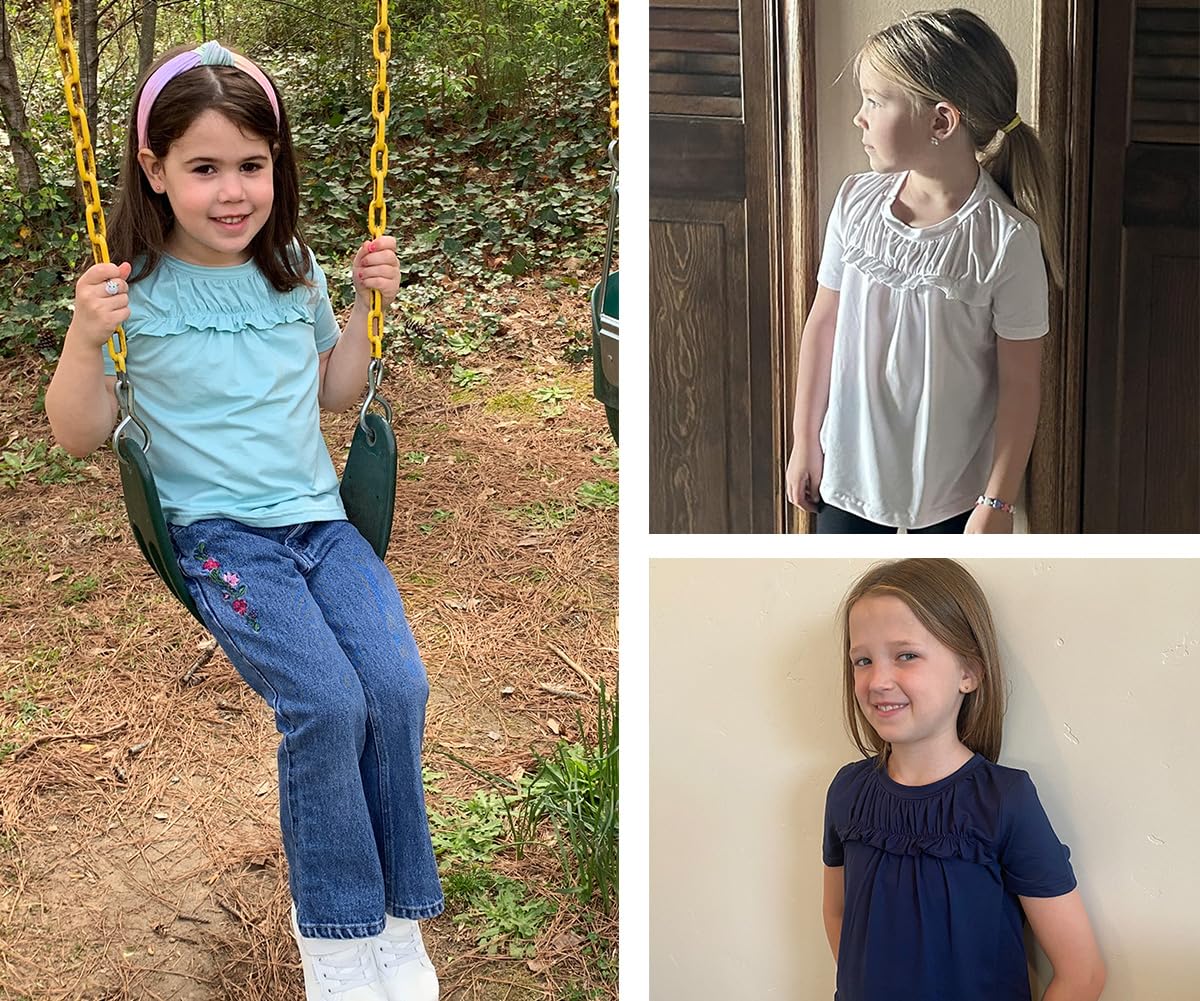 storoefbaby Floral Short Sleeve Shirts for Girl Tween Loose Ruffle Tunic Tops