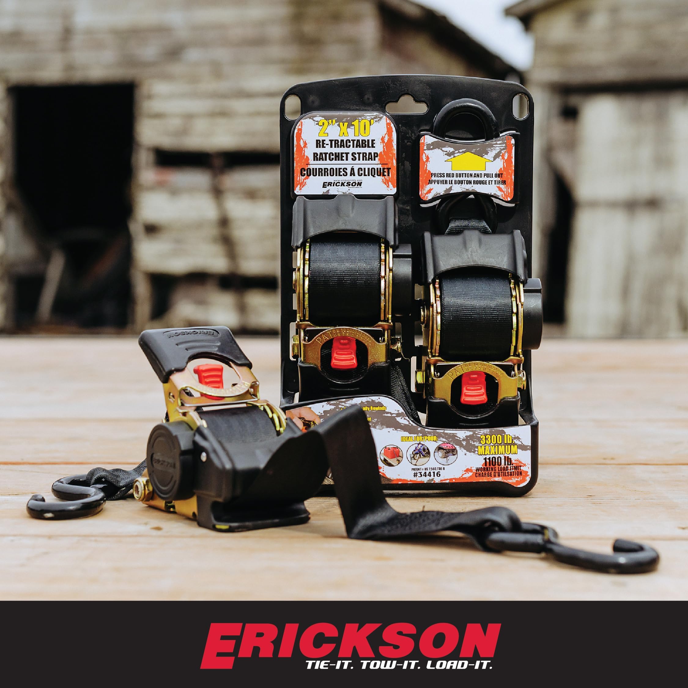 Erickson 34416 Pro Series Black 2" x 10' Retractable Ratcheting Tie-Down Strap