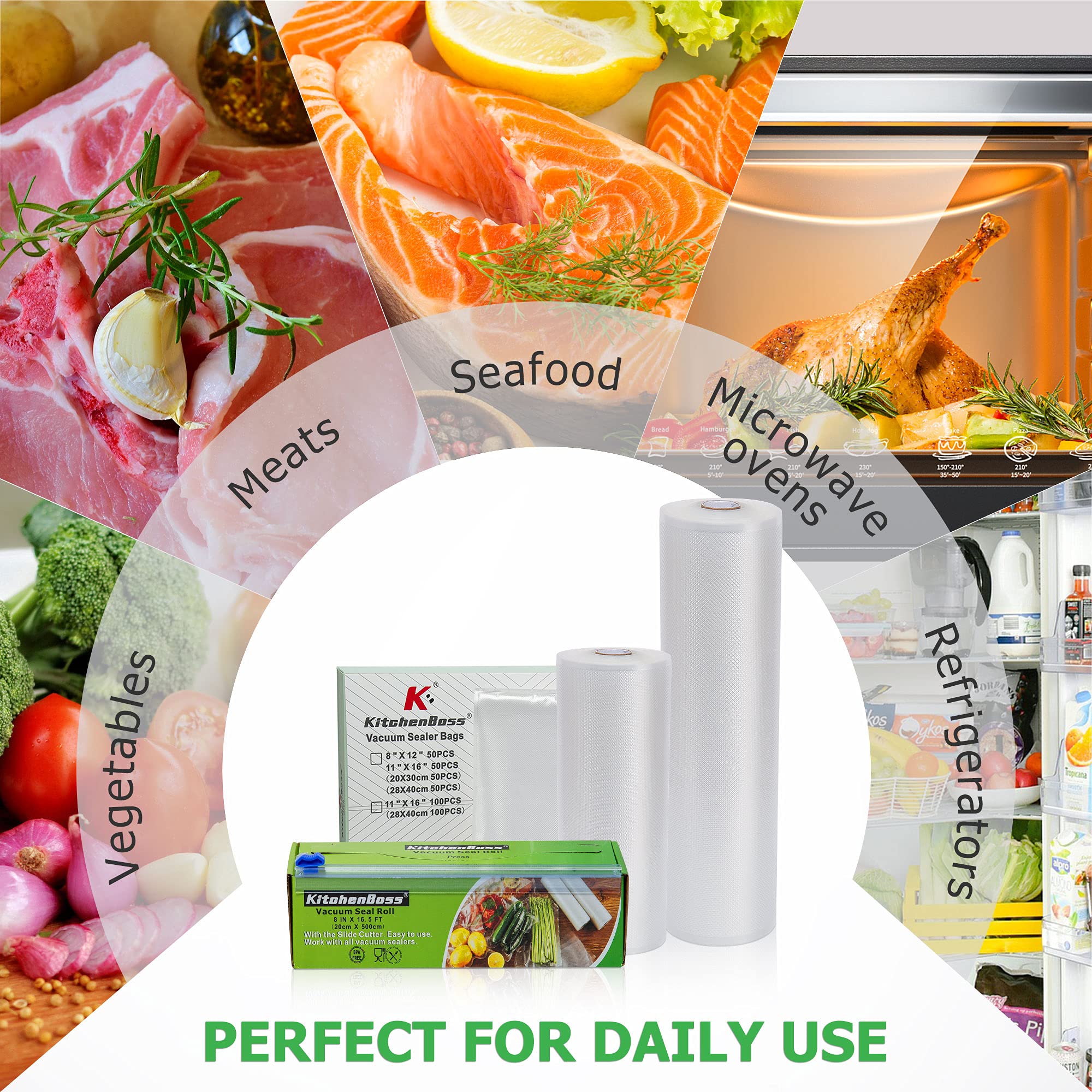 KitchenBoss G202815001, 2 Pack 8"x50' and 11"x50' (Total 100 Feet), Transparent