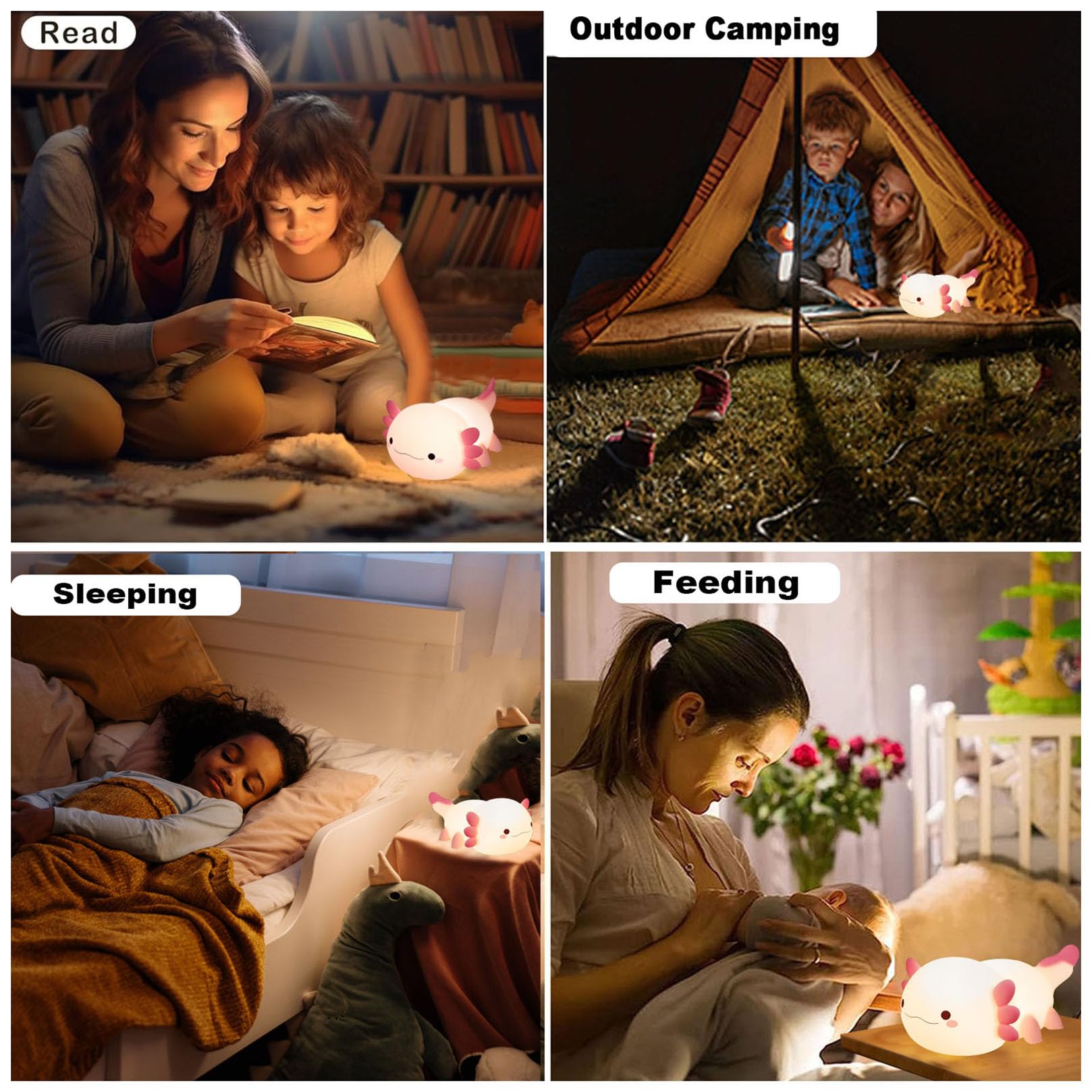 Axolotl Night Light for Kids,Cute Axolotl lamp Gifts Rechargeable Axolotl light Table Lamp Bedside Lamp,LED Animal Silicone Nursery Night Lamp Cute Room Decor Night Light for Kids Girls Boys