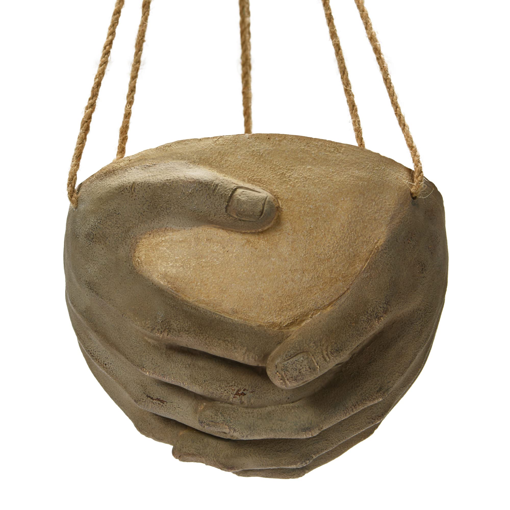 Creative Co-Op Hanging Resin and Cement Planter with Hands and Jute Hanger