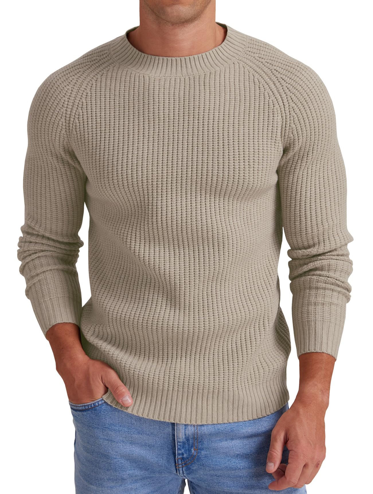 Sailwind Men's Crewneck Casual Sweater Structured Knit Soft Casual Pullover Khaki