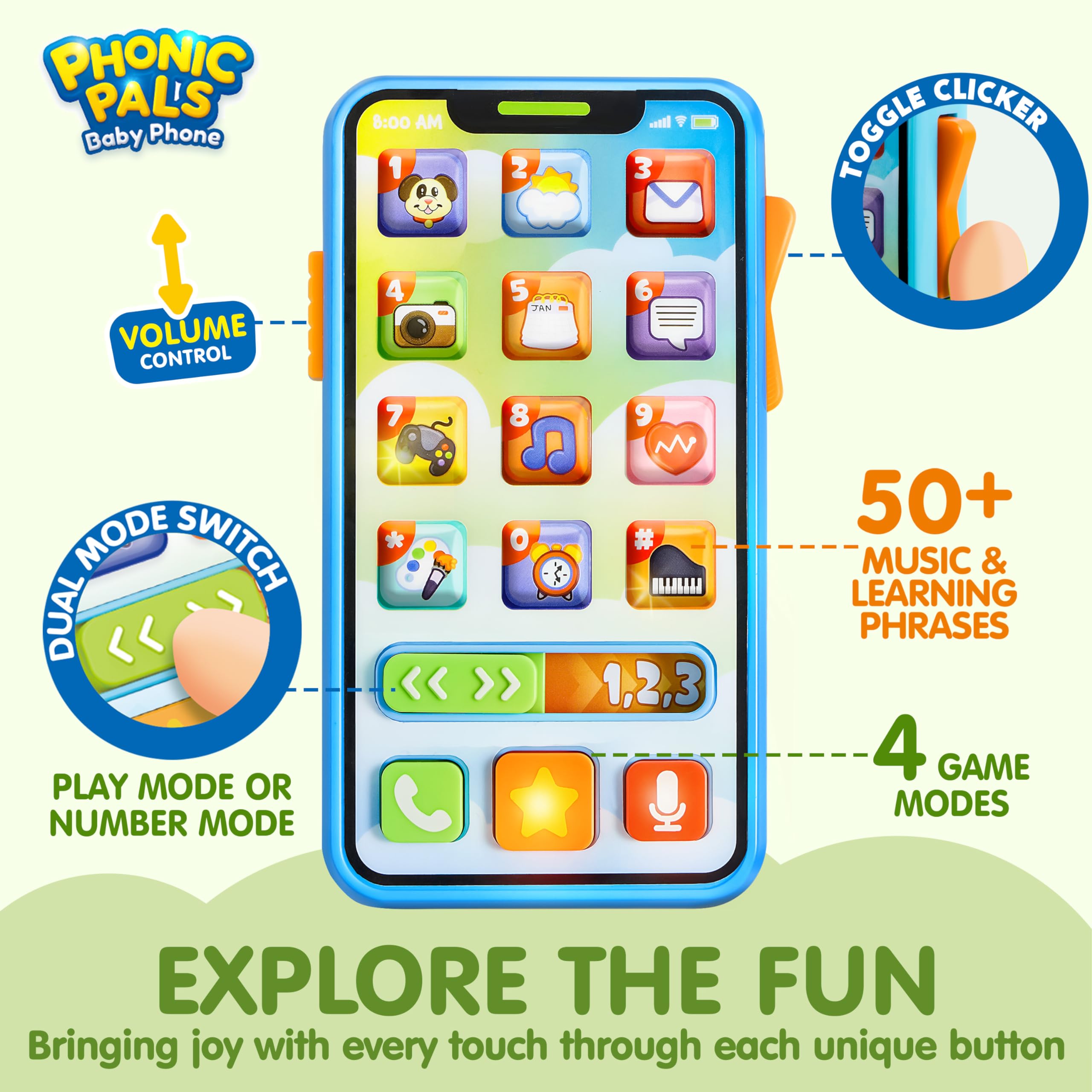 JOYIN Upgraded Toy Phone and Remote Control Set, 90+ Music and Learning Phrases, Baby Toys 6-12 Months, Toddler Birthday Gifts for 1 2 3+ Year Old Girs Boy Toys, Holiday Stocking Stuffers