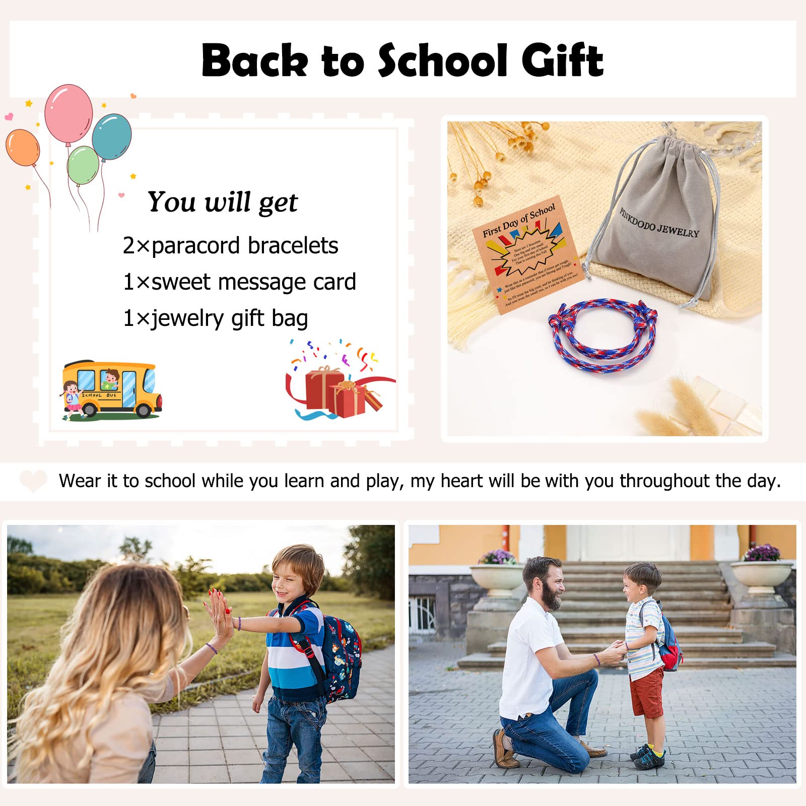 First Day of School Bracelet Mommy and Me Bracelets Back to School Mother Son Gifts First Day of Kindergarten Preschool Pre K first Second Grade Anxiety Bracelet Gift for Mom and Son Gifts